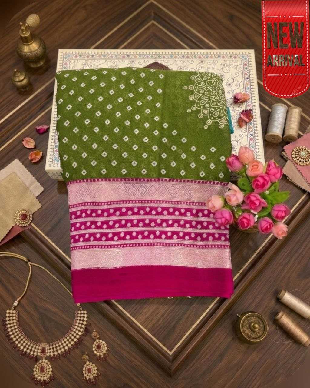 Ynf Dull Moss KESH554 RAMBHA Sarees Wholesale Designer Sarees Traditional Sarees Bandhani Sarees Manufacturer- Kapda Export
