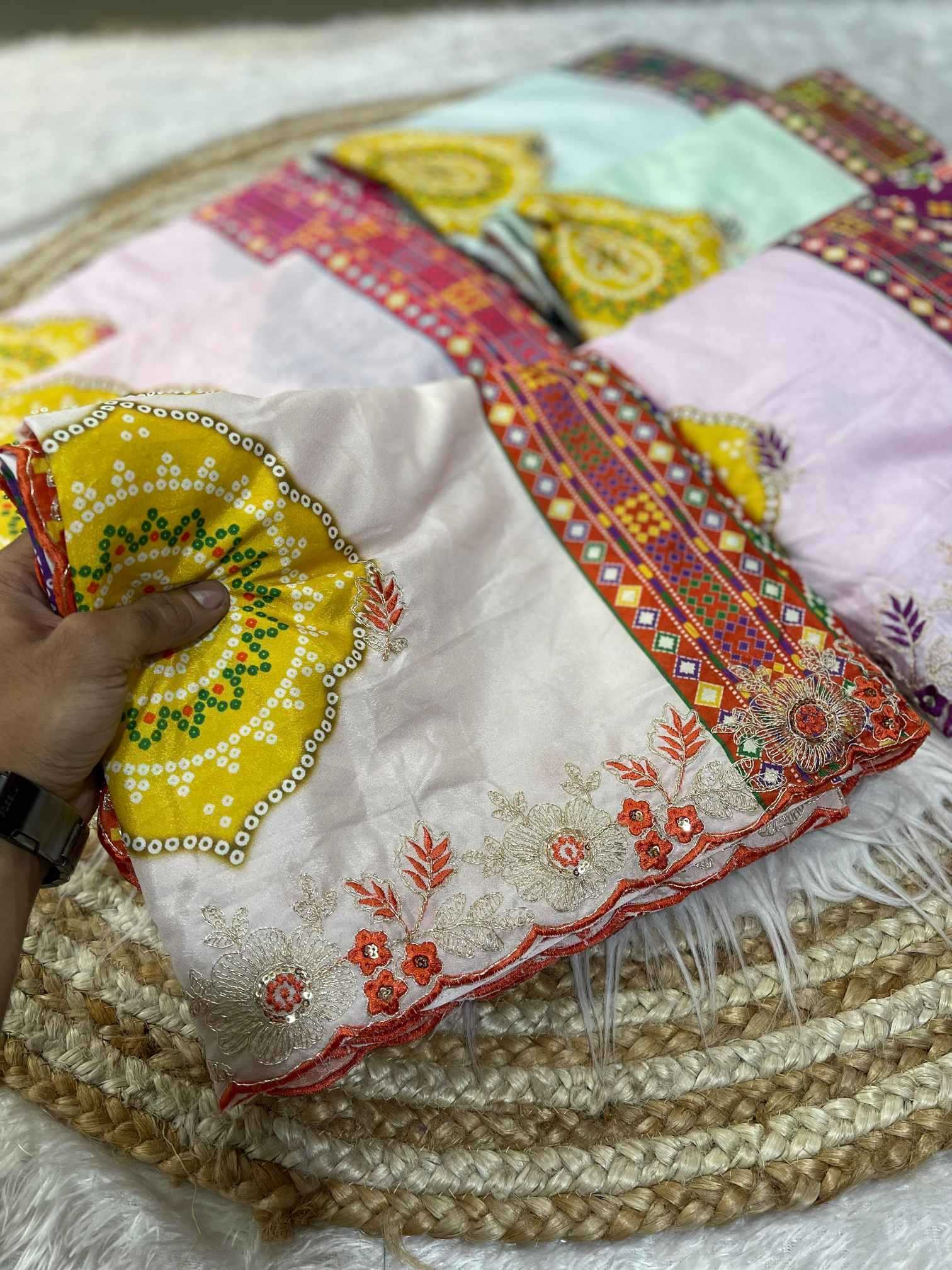 Ynf Fancy KESH725 Amba Sarees Wholesale Printed Sarees Embroidered Sarees Bandhani Sarees Manufacturer- Kapda Export