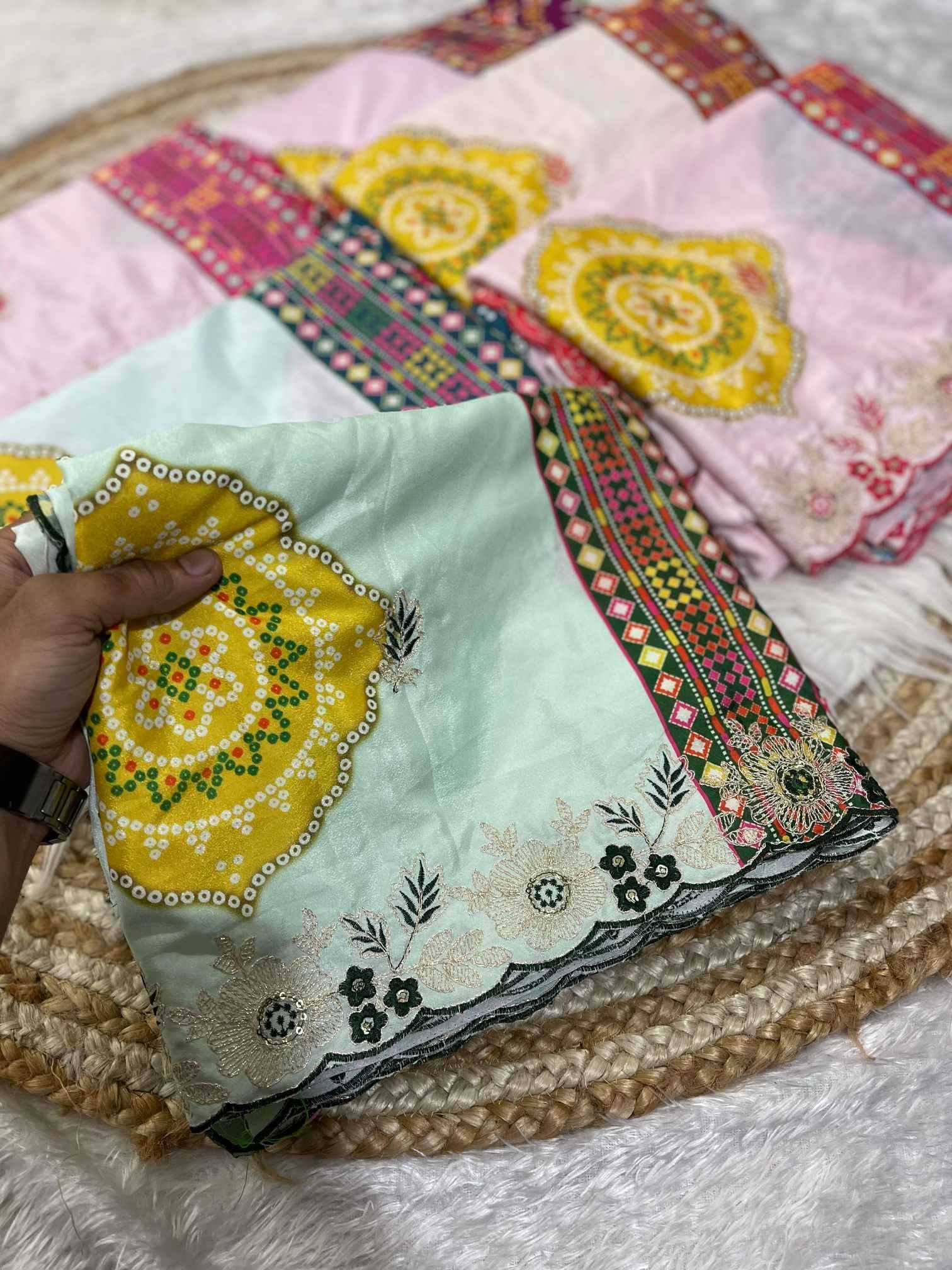 Ynf Fancy KESH725 Amba Sarees Wholesale Printed Sarees Embroidered Sarees Bandhani Sarees Manufacturer- Kapda Export