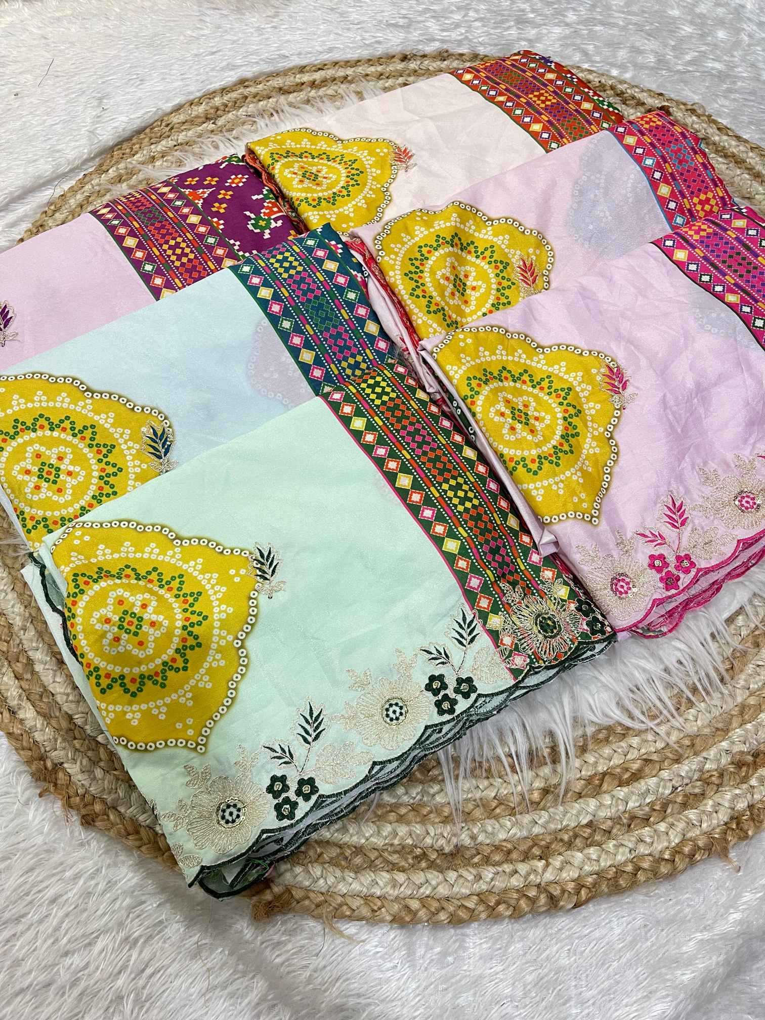 Ynf Fancy KESH725 Amba Sarees Wholesale Printed Sarees Embroidered Sarees Bandhani Sarees Manufacturer- Kapda Export