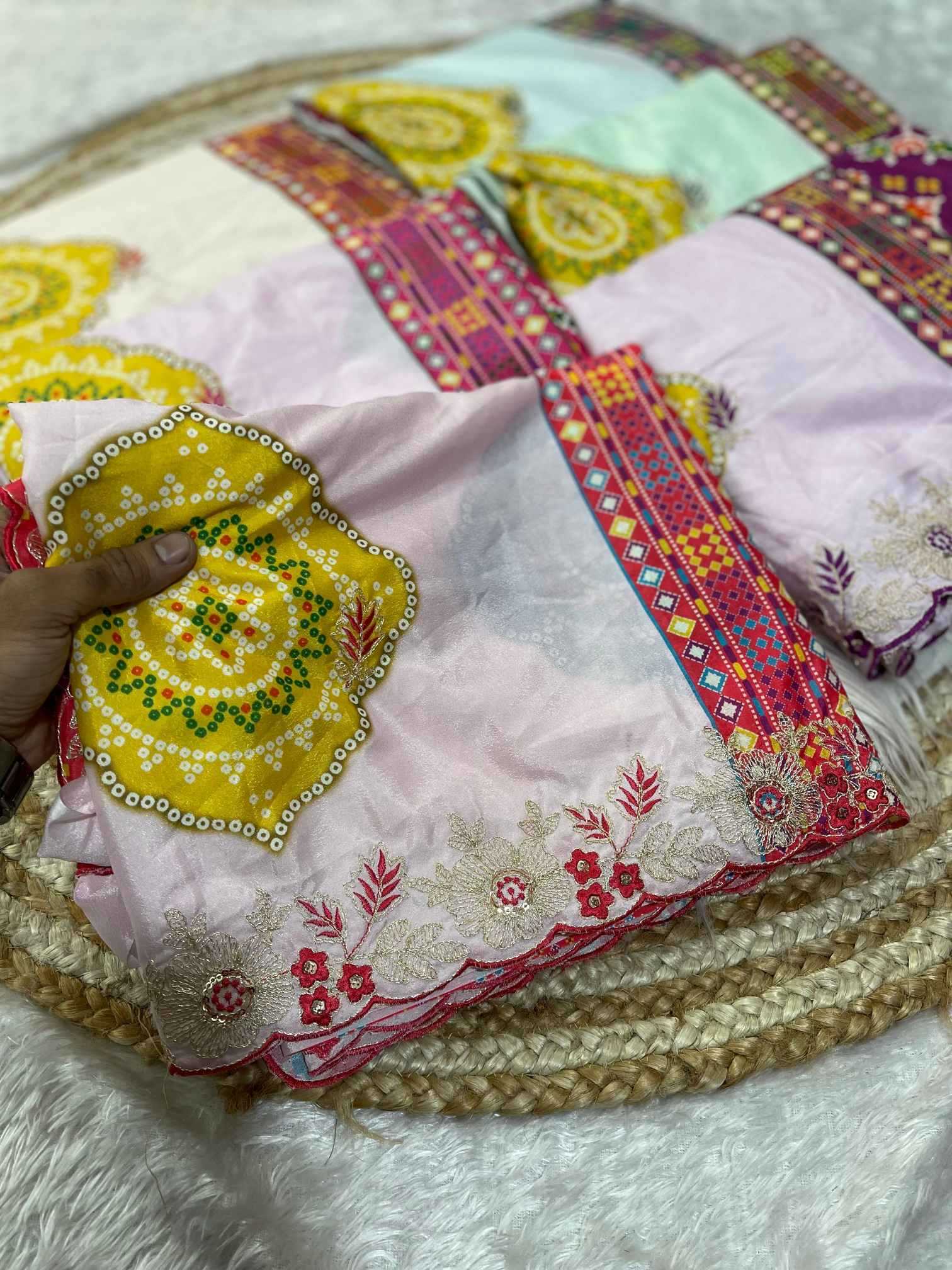 Ynf Fancy KESH725 Amba Sarees Wholesale Printed Sarees Embroidered Sarees Bandhani Sarees Manufacturer- Kapda Export