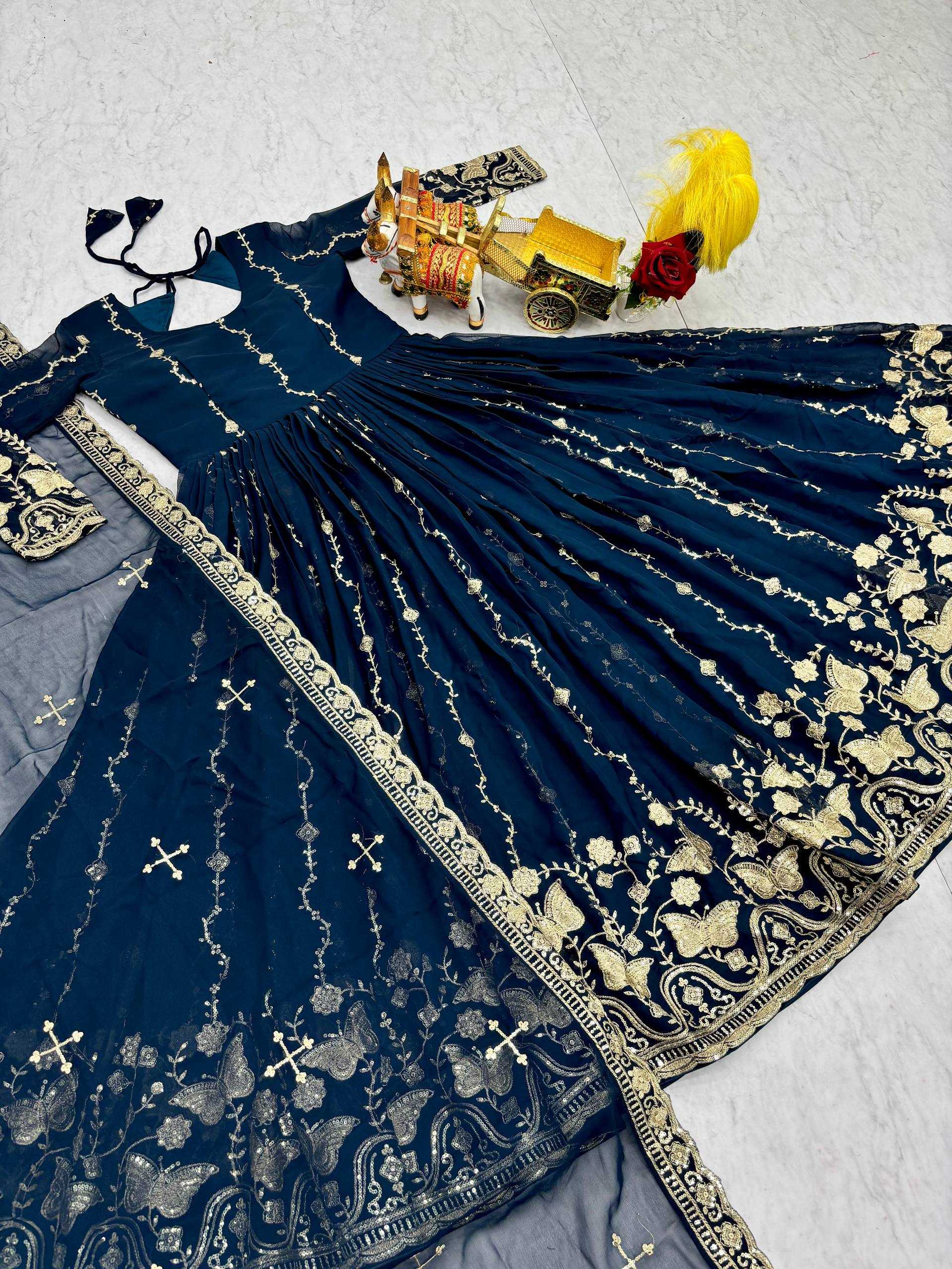 Ynf Faux Georgette KESH498 167 Gowns Wholesale Embroidery Gowns Wedding Gown Sequin Gowns Manufacturer- Kapda Export