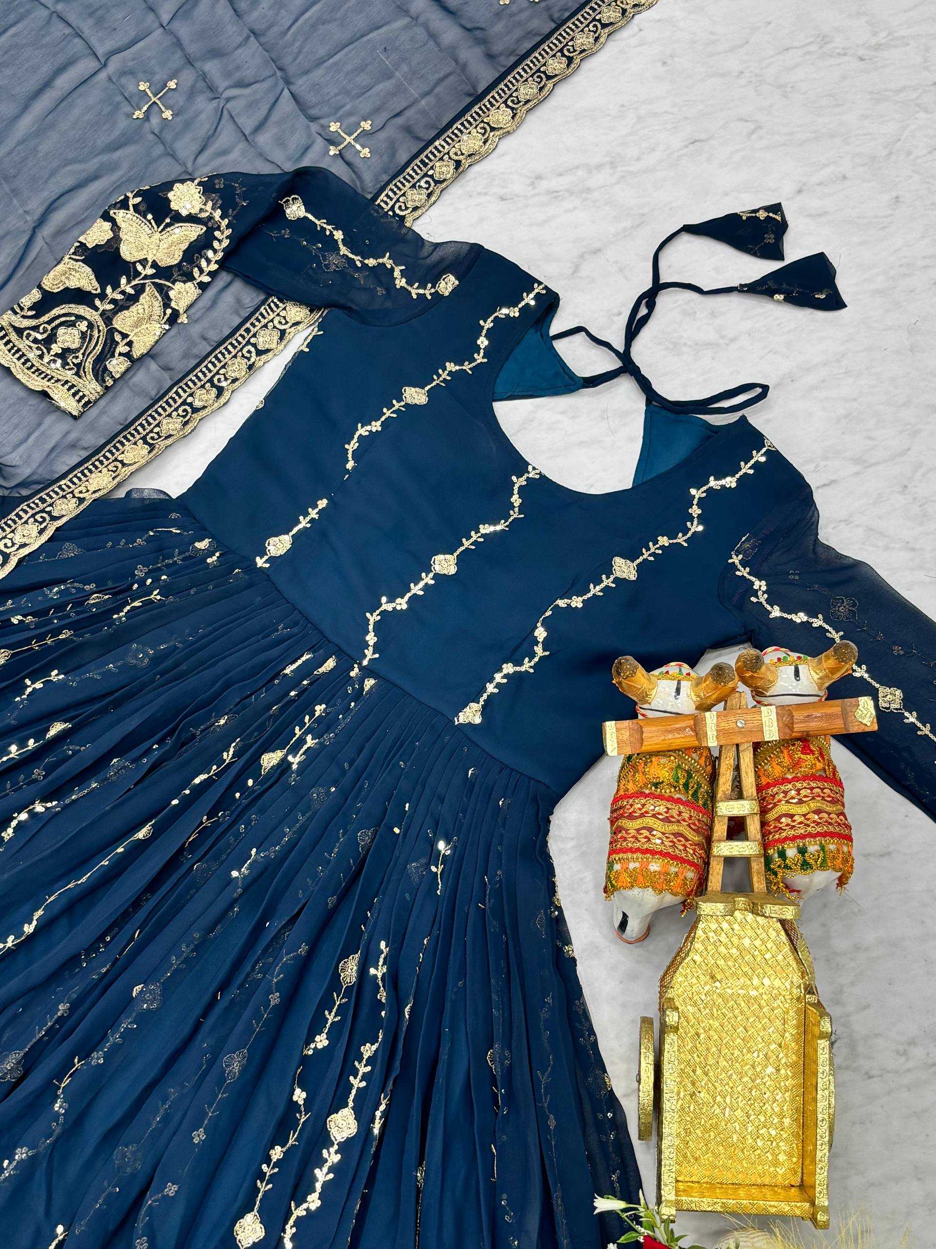 Ynf Faux Georgette KESH498 167 Gowns Wholesale Embroidery Gowns Wedding Gown Sequin Gowns Manufacturer- Kapda Export