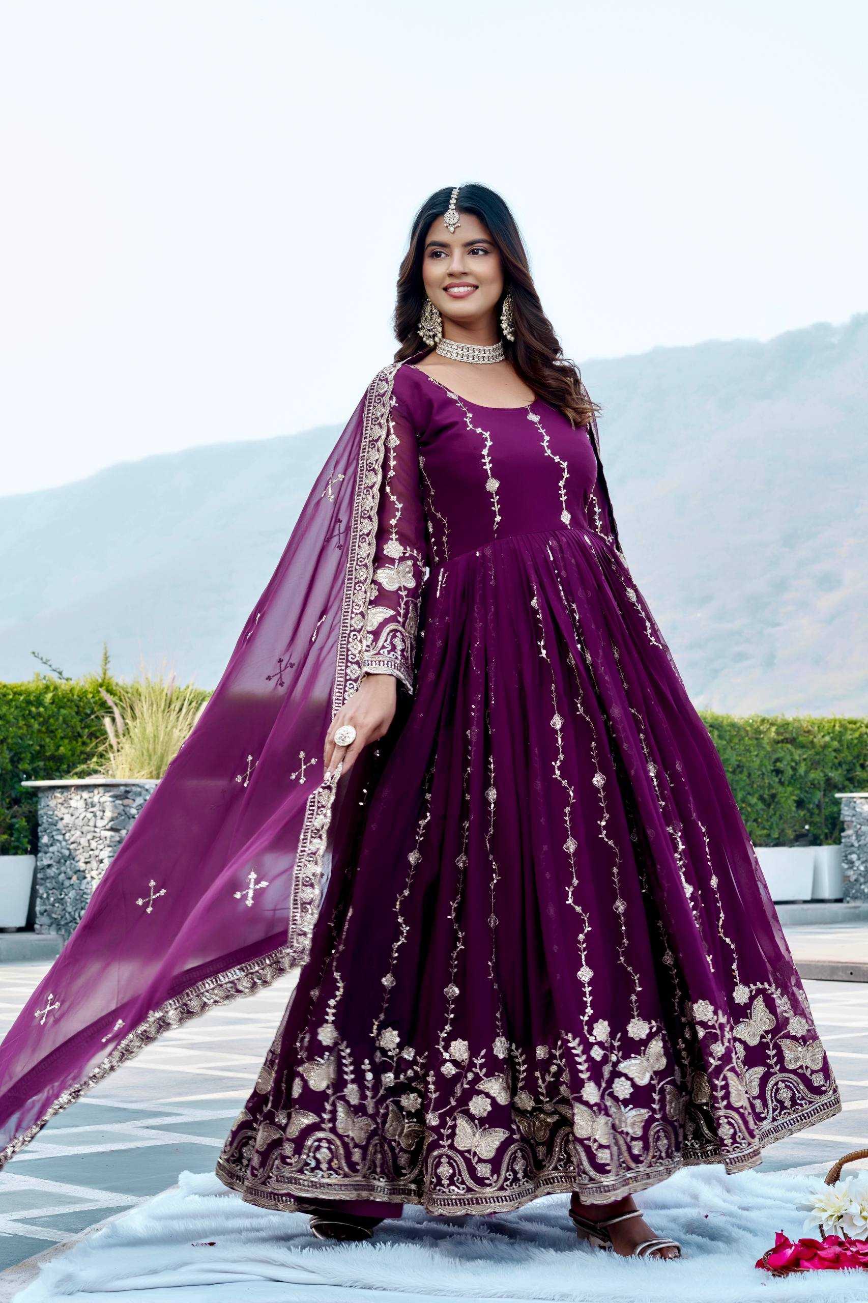 Ynf Faux Georgette KESH498 167 Gowns Wholesale Embroidery Gowns Wedding Gown Sequin Gowns Manufacturer- Kapda Export