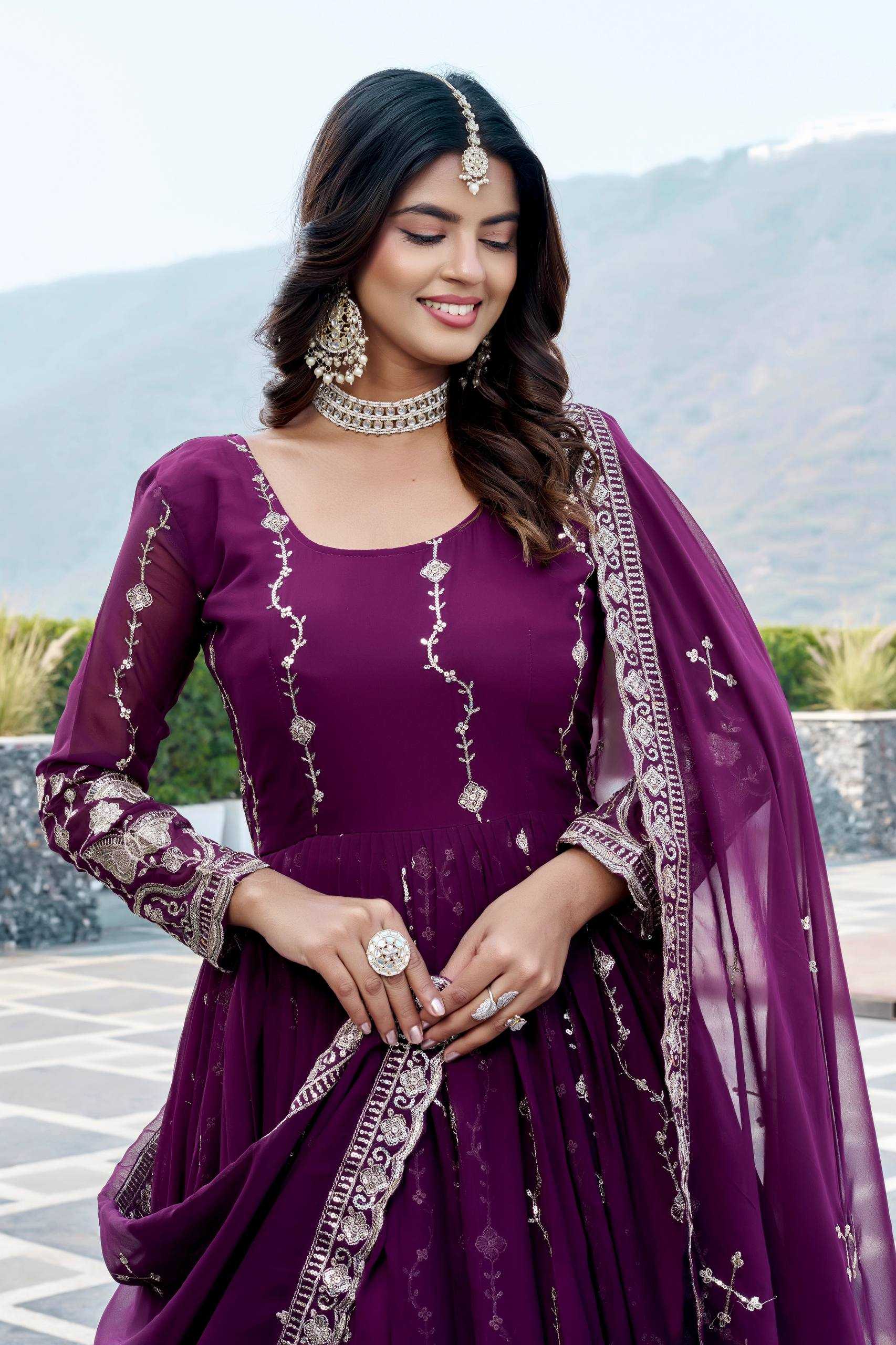 Ynf Faux Georgette KESH498 167 Gowns Wholesale Embroidery Gowns Wedding Gown Sequin Gowns Manufacturer- Kapda Export