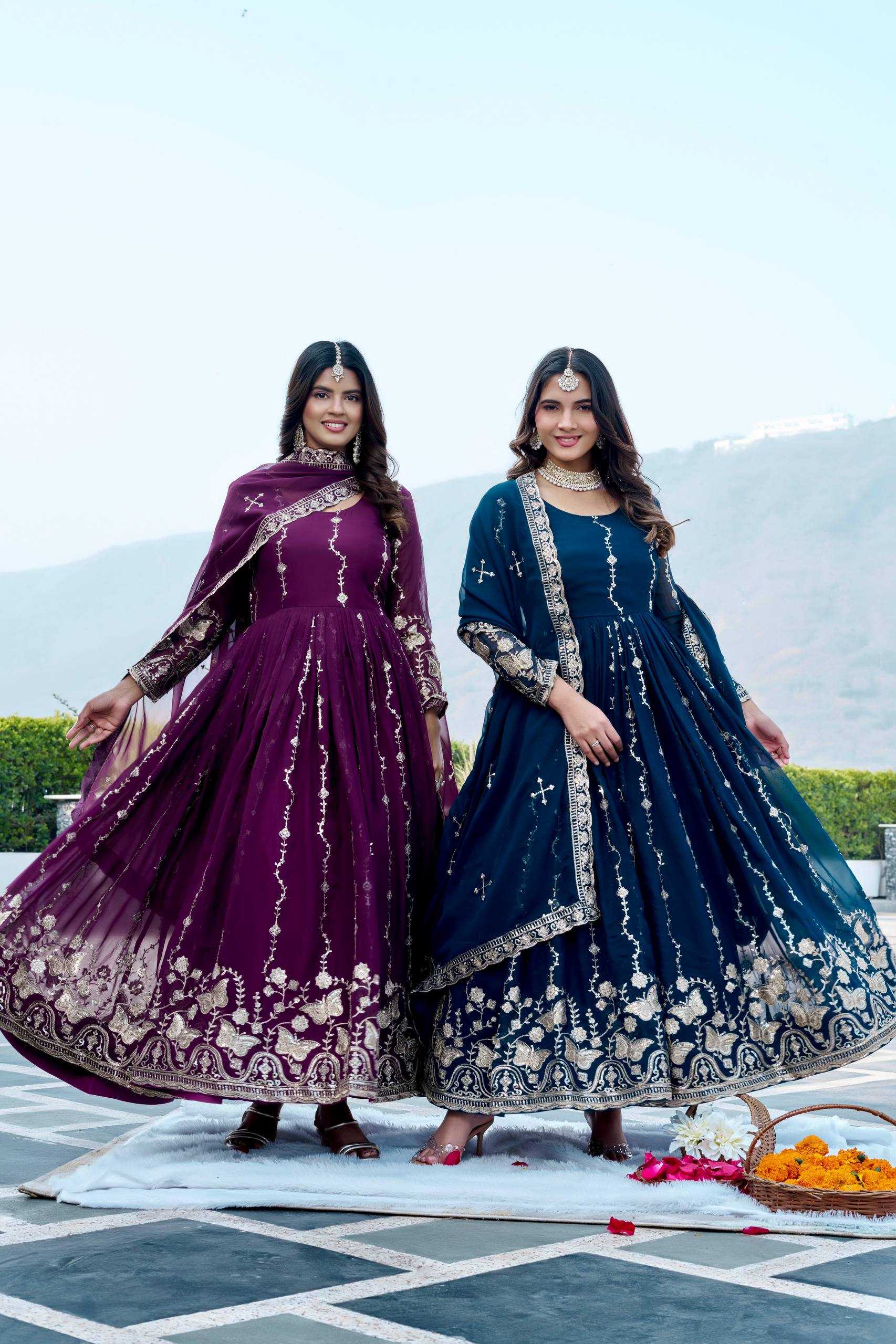 Ynf Faux Georgette KESH498 167 Gowns Wholesale Embroidery Gowns Wedding Gown Sequin Gowns Manufacturer- Kapda Export