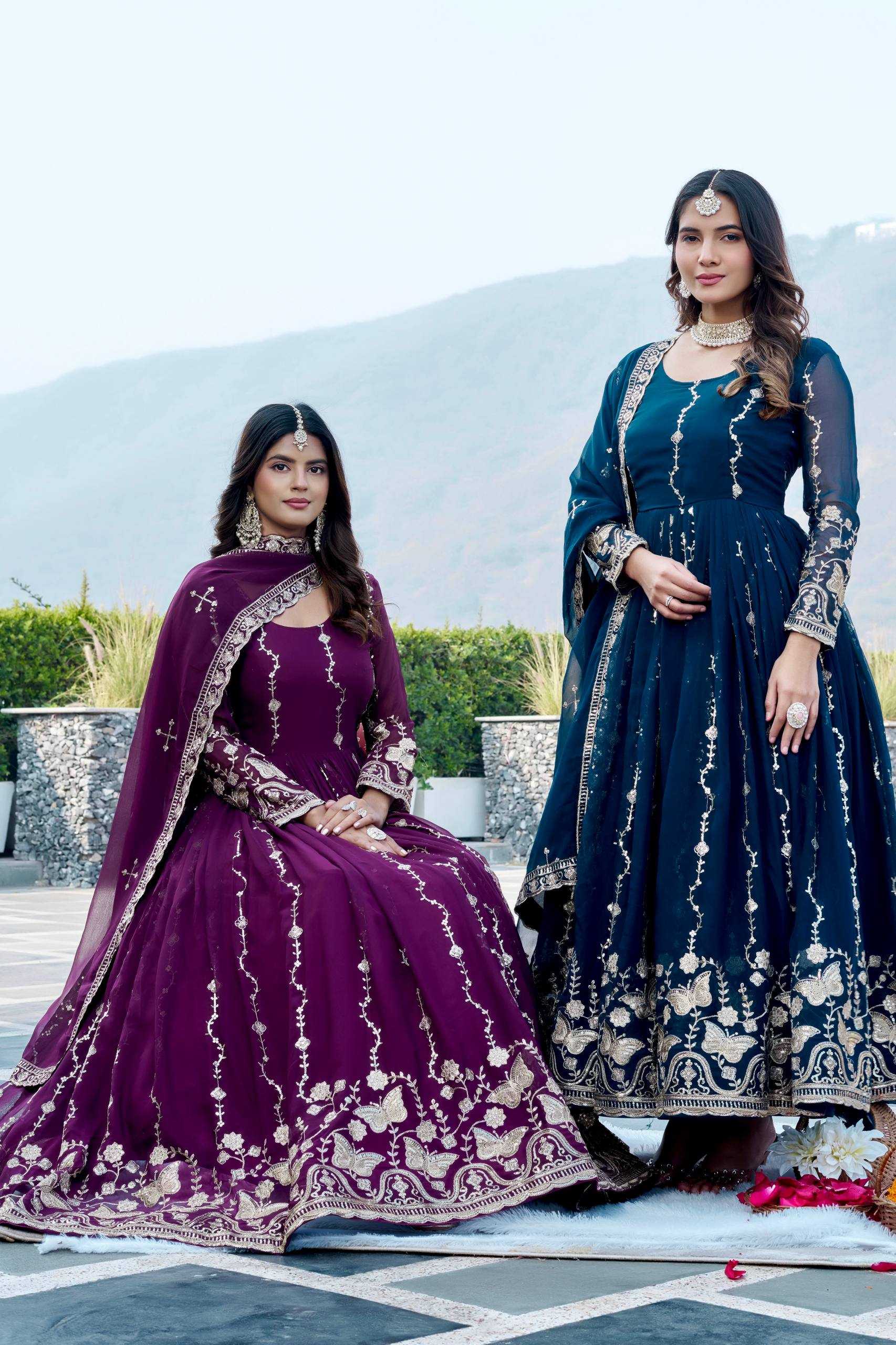 Ynf Faux Georgette KESH498 167 Gowns Wholesale Embroidery Gowns Wedding Gown Sequin Gowns Manufacturer- Kapda Export