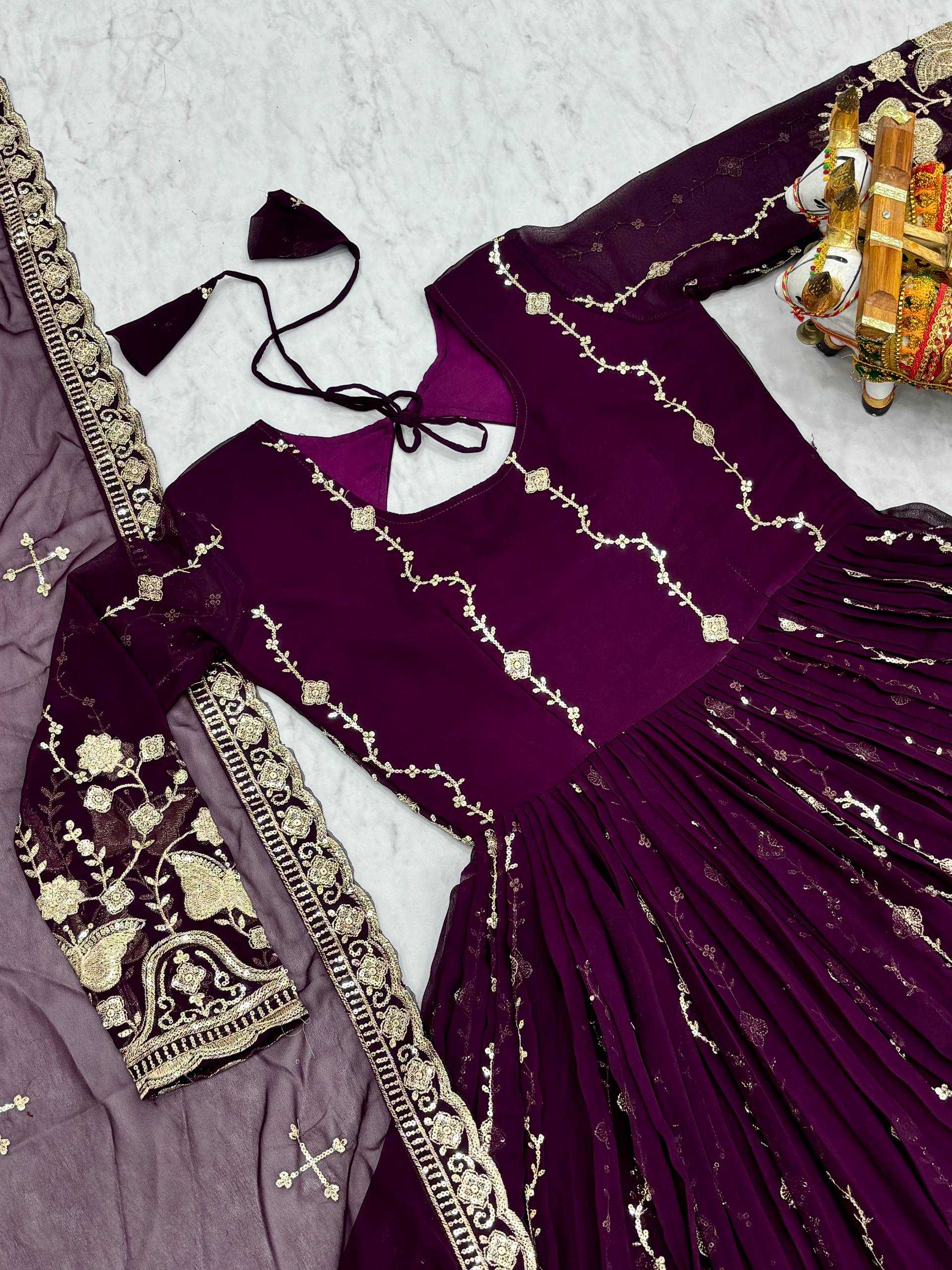 Ynf Faux Georgette KESH498 167 Gowns Wholesale Embroidery Gowns Wedding Gown Sequin Gowns Manufacturer- Kapda Export