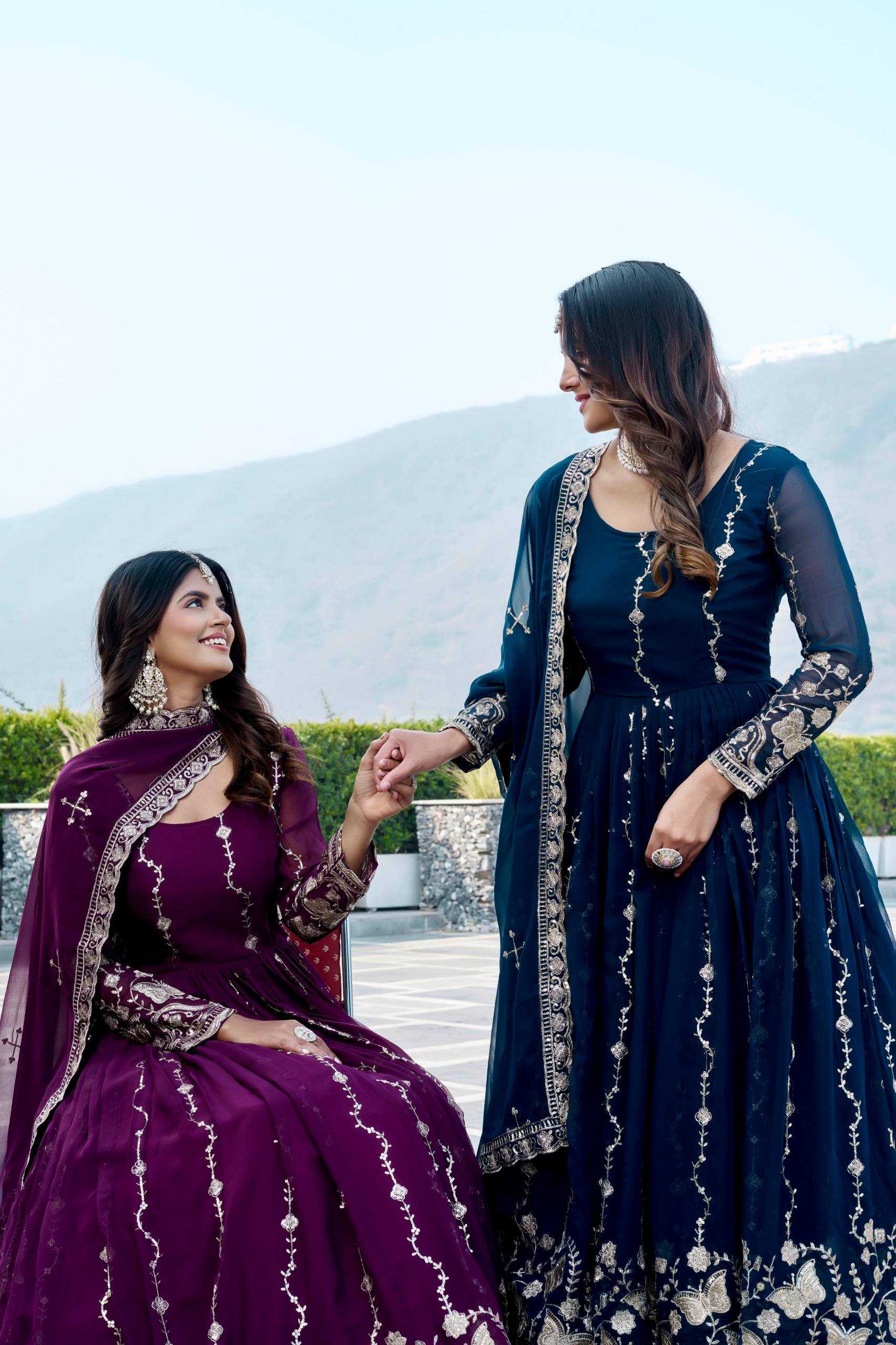 Ynf Faux Georgette KESH498 167 Gowns Wholesale Embroidery Gowns Wedding Gown Sequin Gowns Manufacturer- Kapda Export