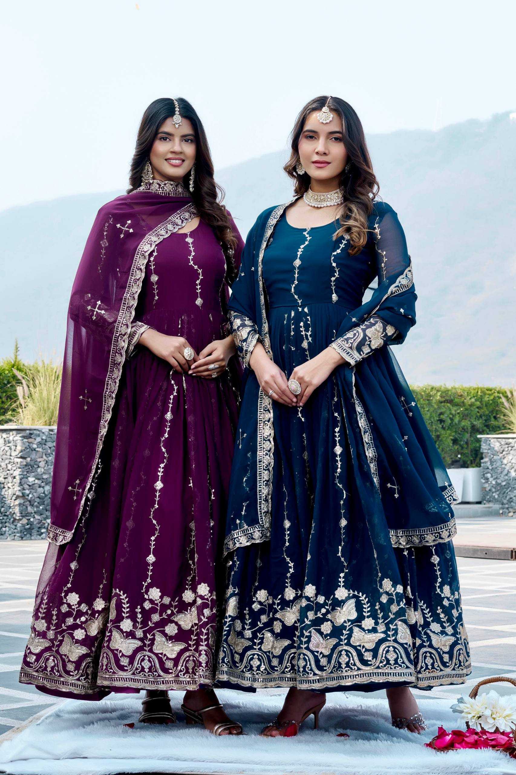 Ynf Faux Georgette KESH498 167 Gowns Wholesale Embroidery Gowns Wedding Gown Sequin Gowns Manufacturer- Kapda Export