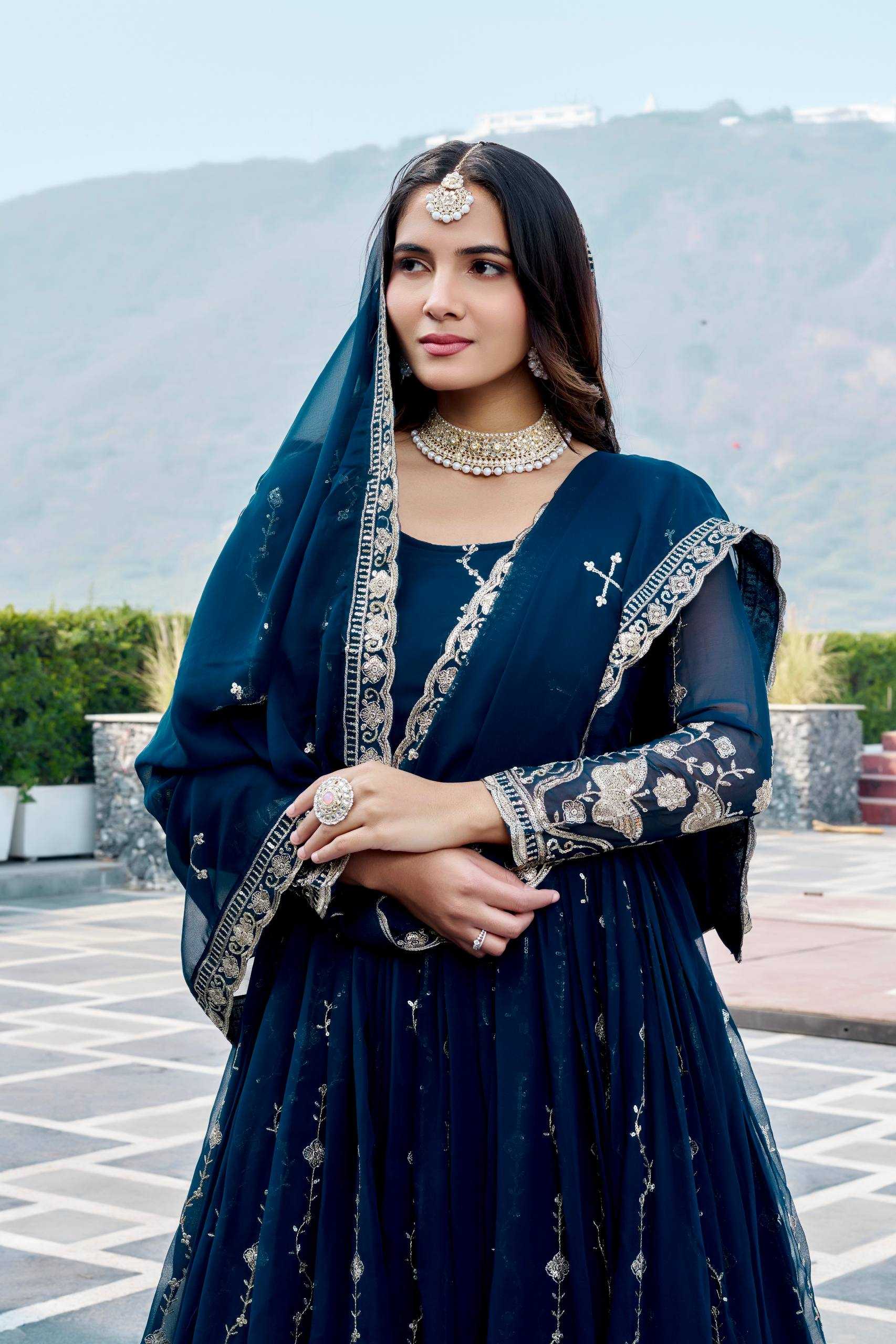 Ynf Faux Georgette KESH498 167 Gowns Wholesale Embroidery Gowns Wedding Gown Sequin Gowns Manufacturer- Kapda Export