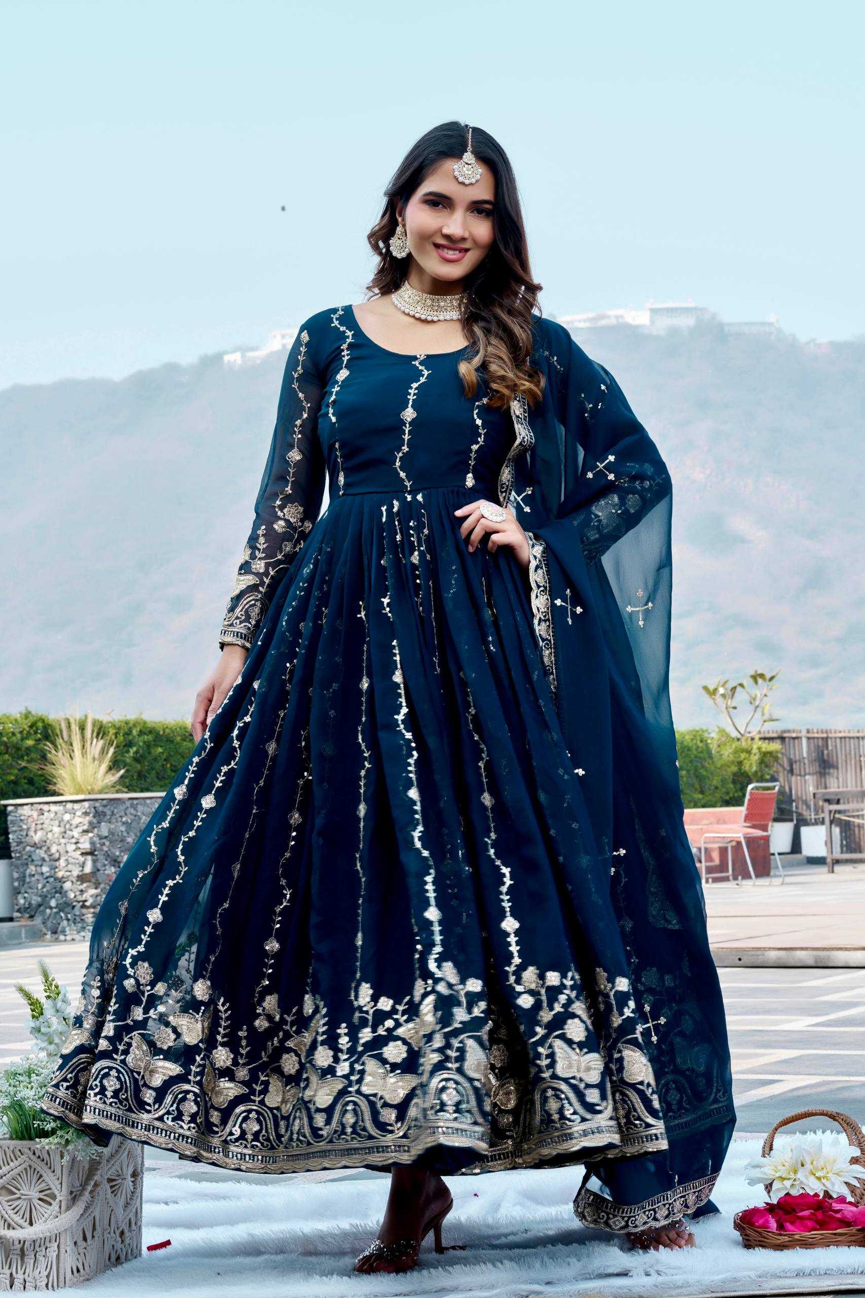 Ynf Faux Georgette KESH498 167 Gowns Wholesale Embroidery Gowns Wedding Gown Sequin Gowns Manufacturer- Kapda Export