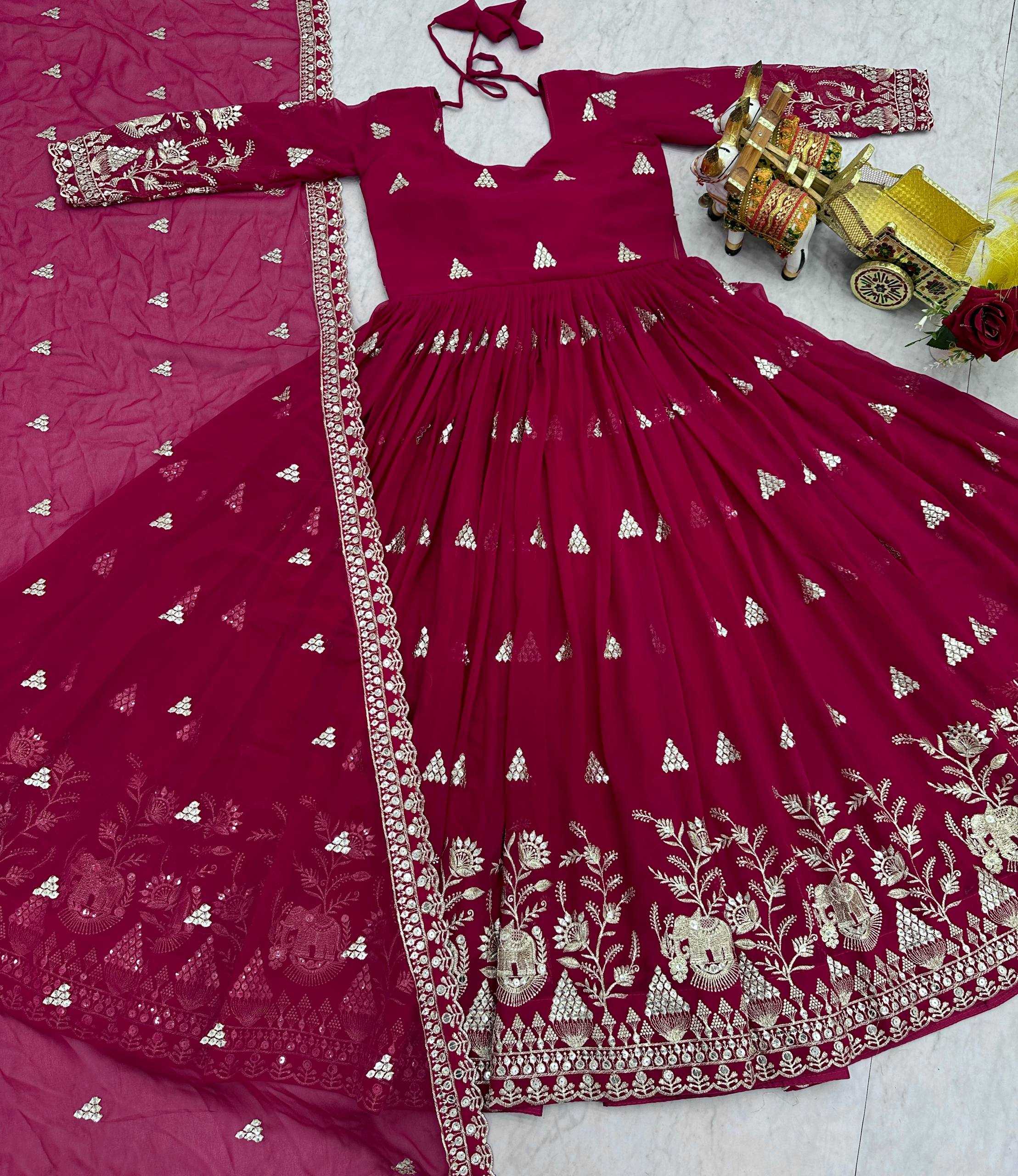 Ynf Faux Georgette KESH498 168 Gowns Wholesale Embroidery Gowns Wedding Gown Sequin Gowns Manufacturer- Kapda Export