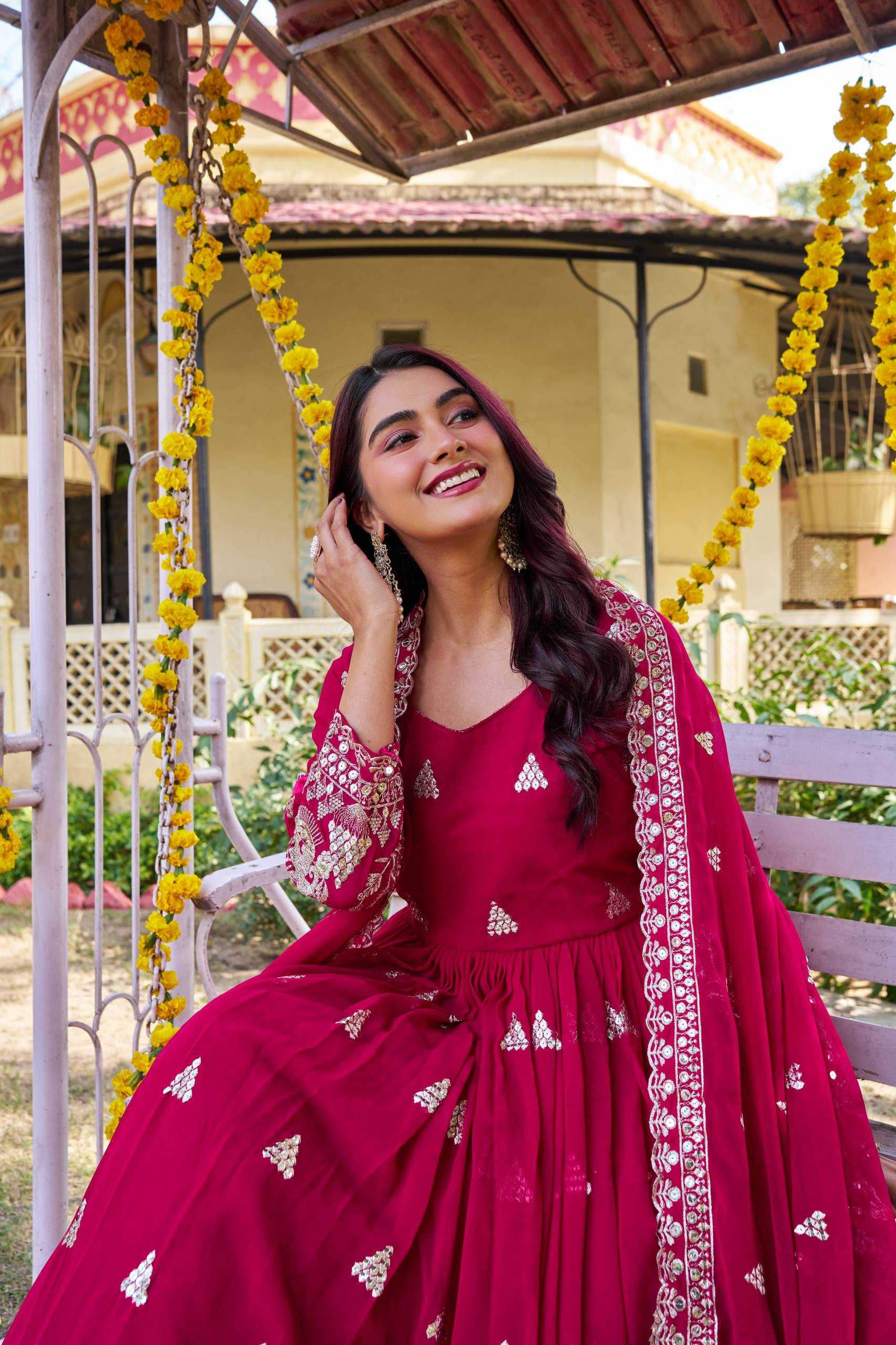 Ynf Faux Georgette KESH498 168 Gowns Wholesale Embroidery Gowns Wedding Gown Sequin Gowns Manufacturer- Kapda Export