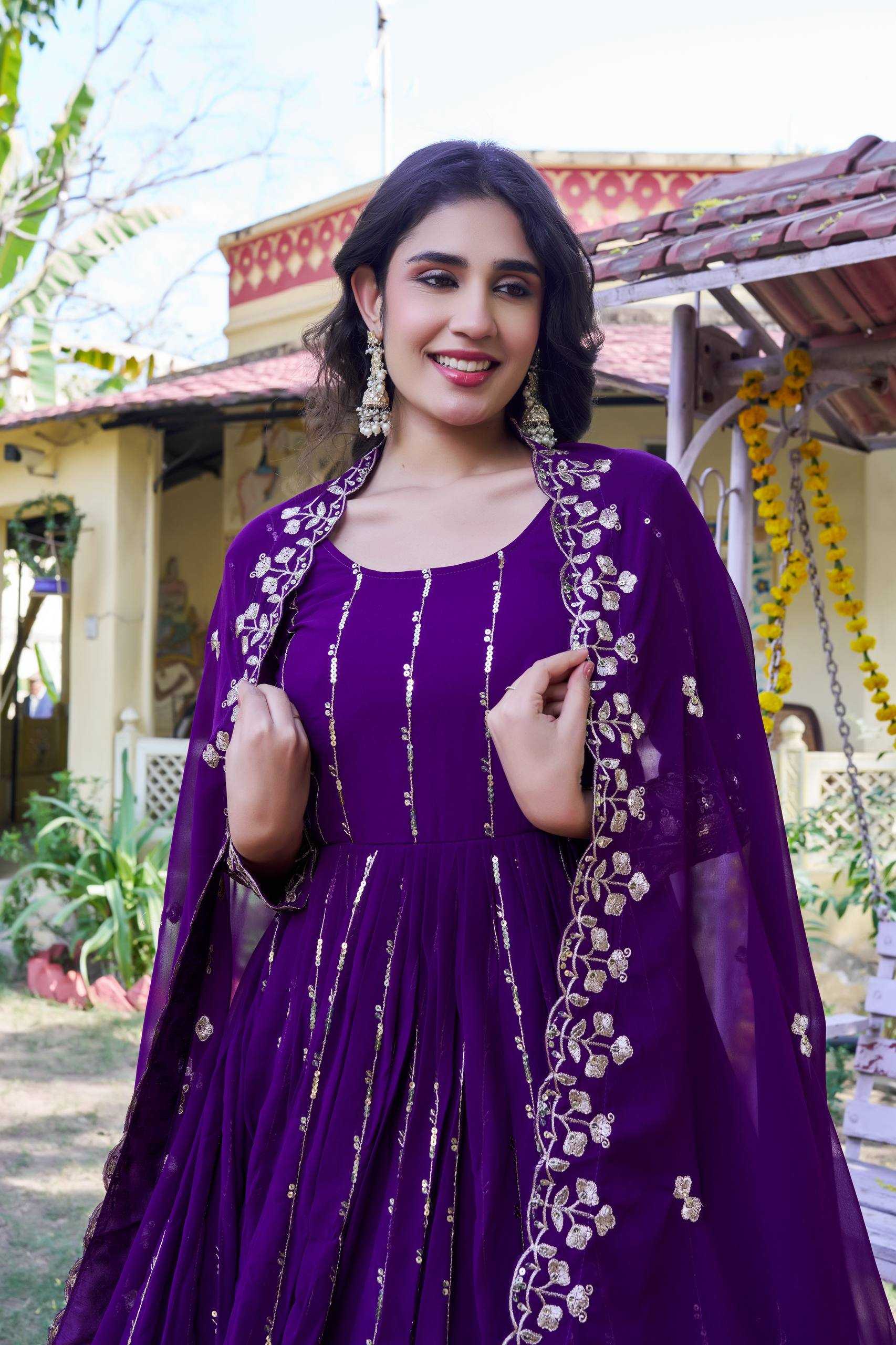 Ynf Faux Georgette KESH498 170 Gowns Wholesale Embroidery Gowns Designer Gowns Sequin Gowns Manufacturer- Kapda Export