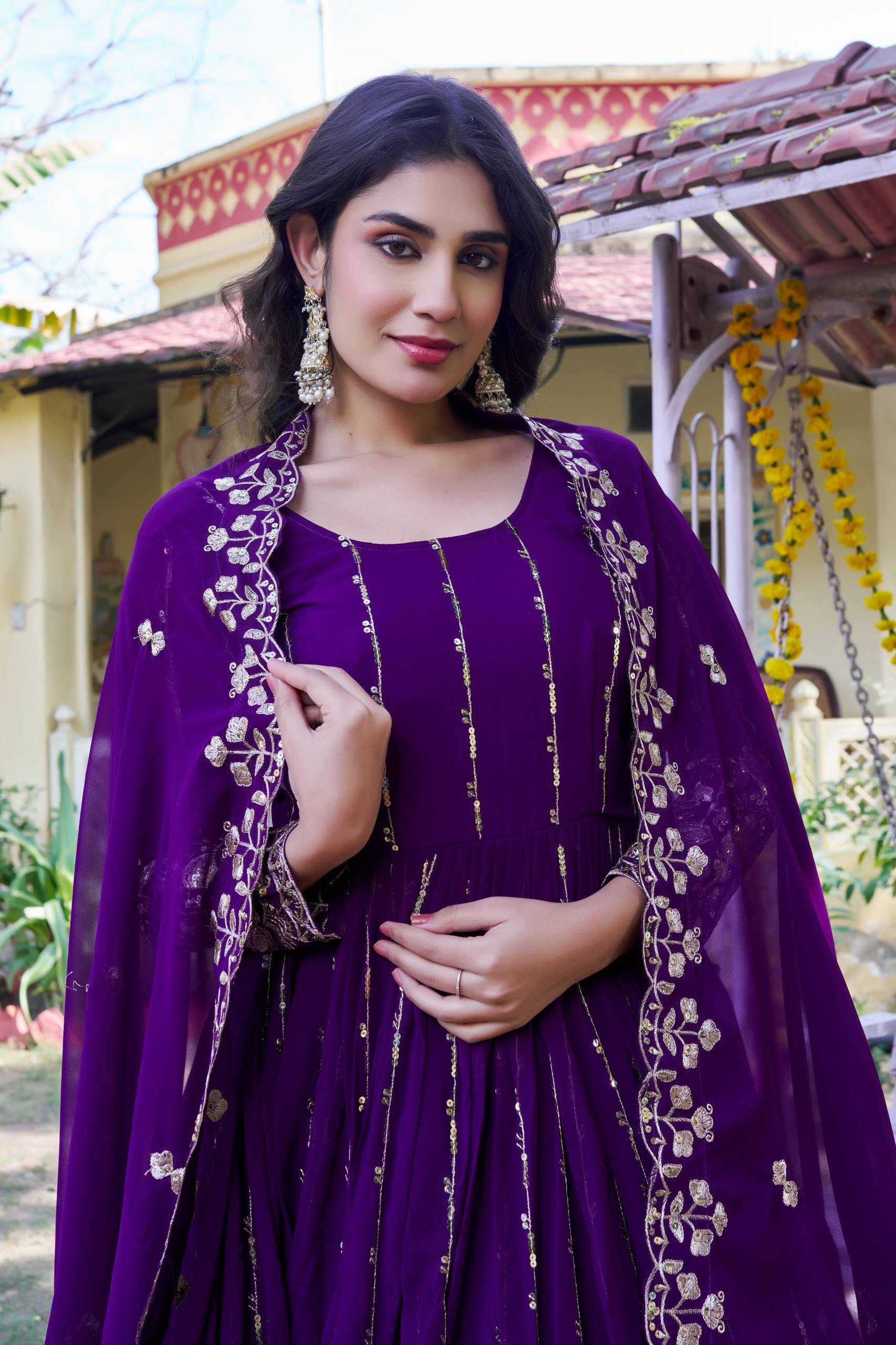 Ynf Faux Georgette KESH498 170 Gowns Wholesale Embroidery Gowns Designer Gowns Sequin Gowns Manufacturer- Kapda Export