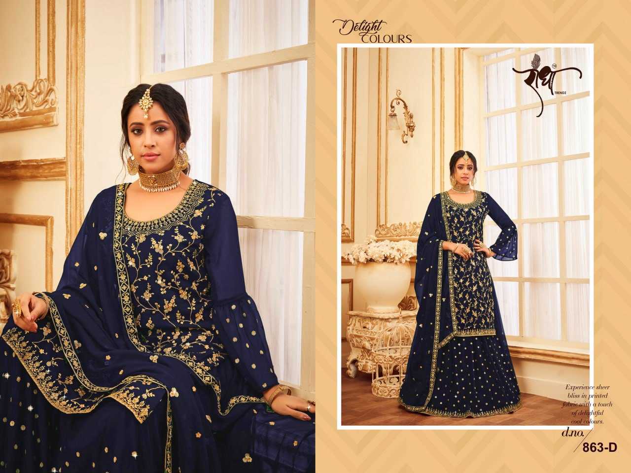 Ynf Faux Georgette KESH738 863 Suits & Dresses Wholesale Sharara Salwar Suits Embroidery Suits Georgette Suit Manufacturer- Kapda Export