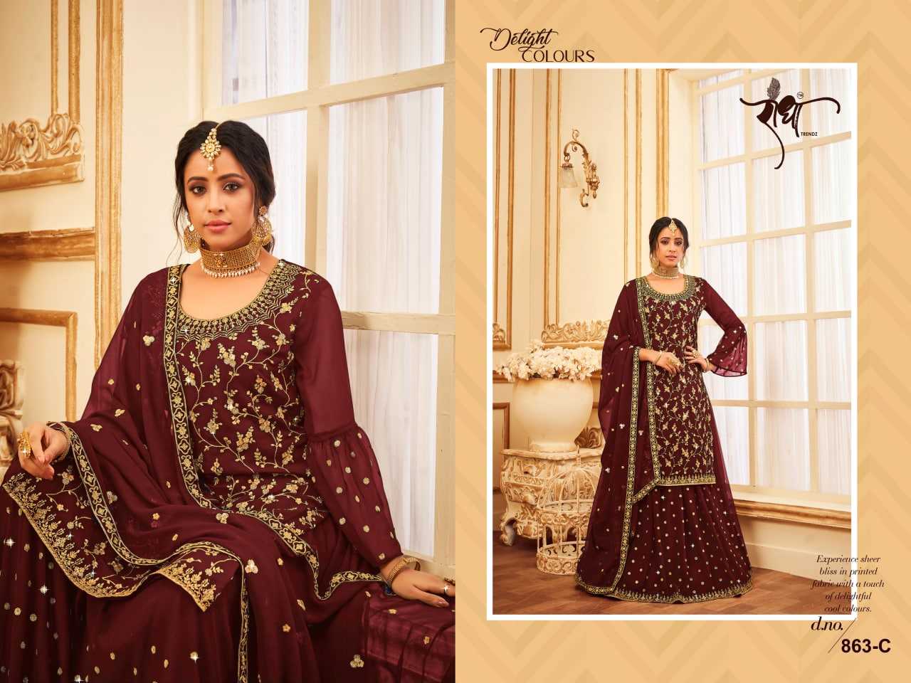 Ynf Faux Georgette KESH738 863 Suits & Dresses Wholesale Sharara Salwar Suits Embroidery Suits Georgette Suit Manufacturer- Kapda Export
