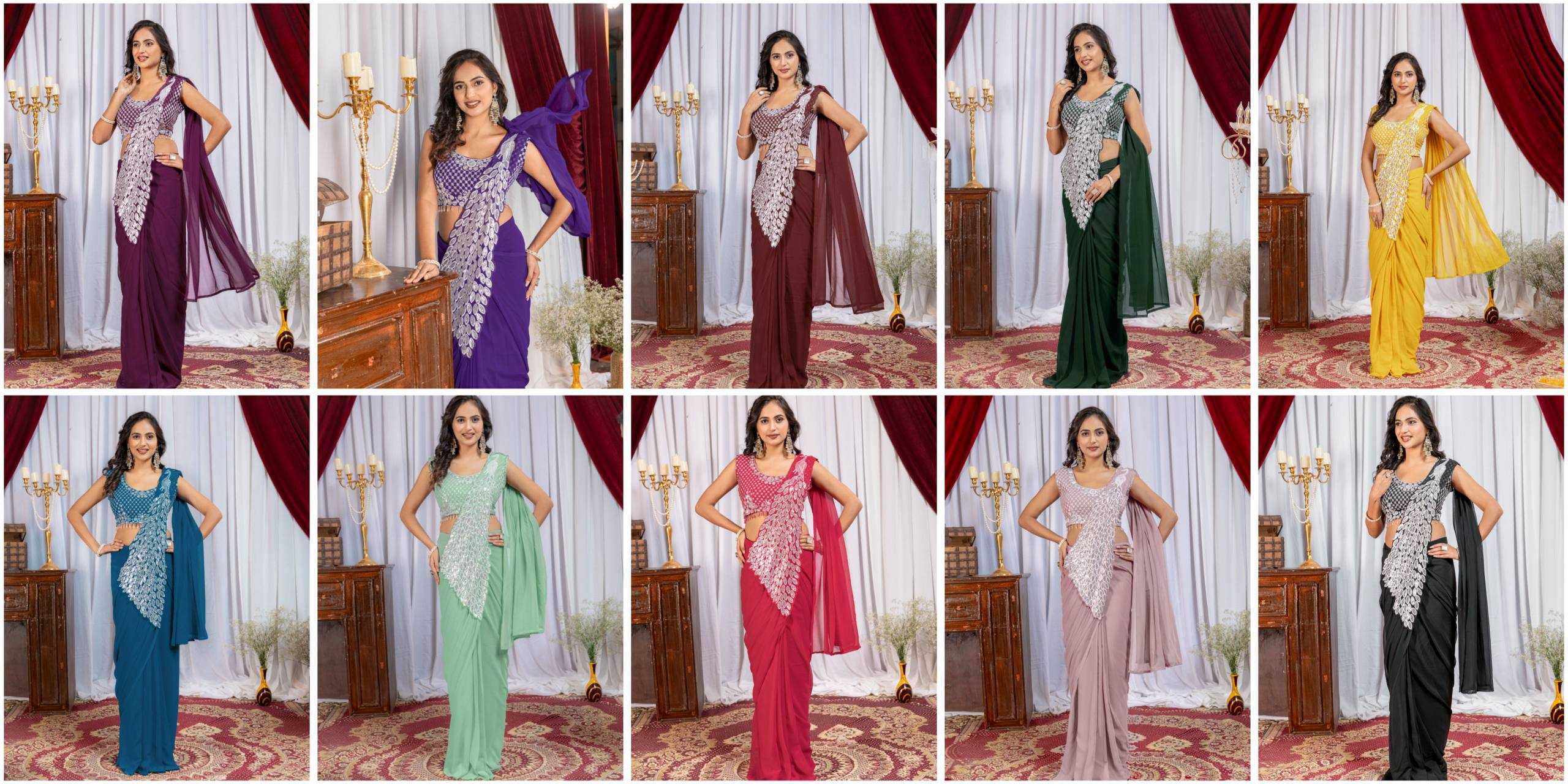 Ynf Faux Georgette RIN215 1165 Sarees Wholesale Designer Sarees Ready To Wear Sarees Embroidered Sarees Manufacturer- Kapda Export