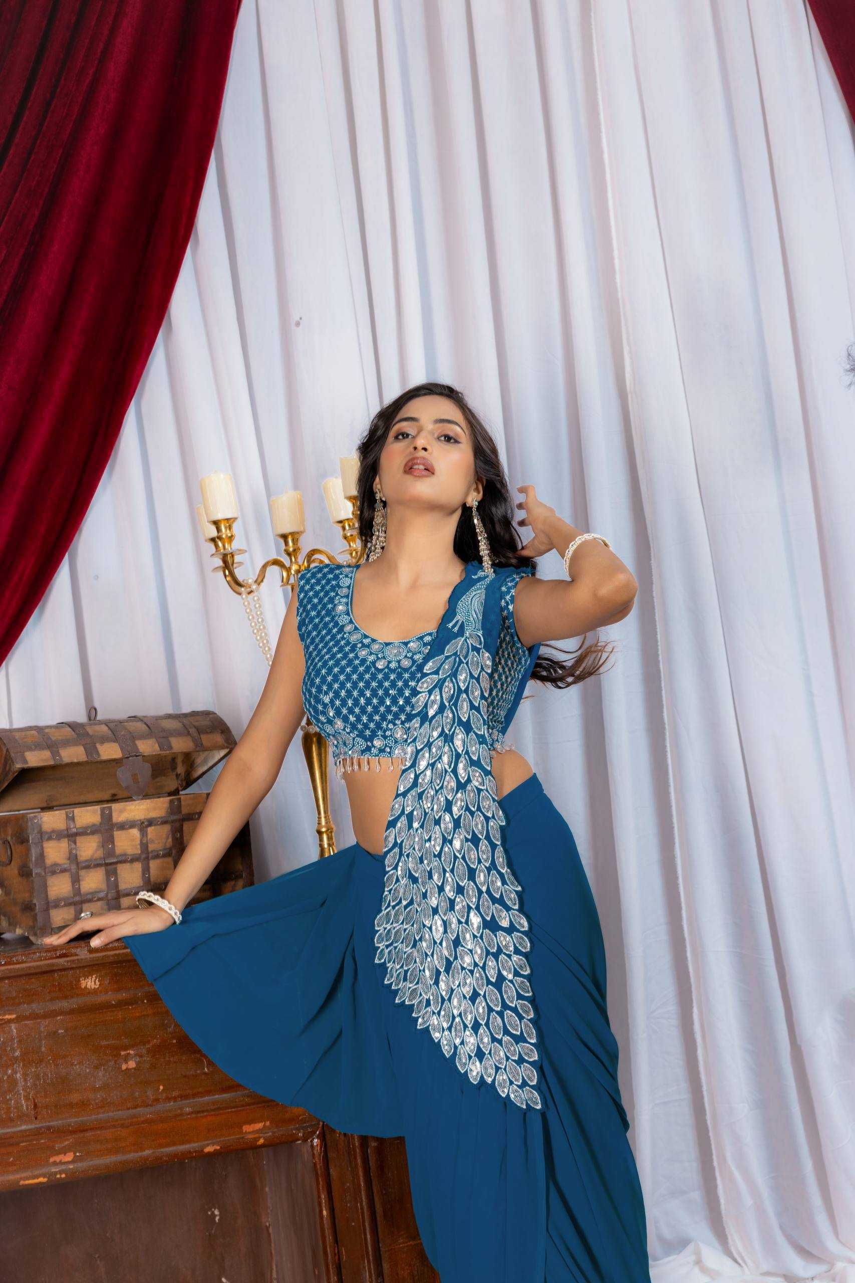 Ynf Faux Georgette RIN215 1165 Sarees Wholesale Designer Sarees Ready To Wear Sarees Embroidered Sarees Manufacturer- Kapda Export