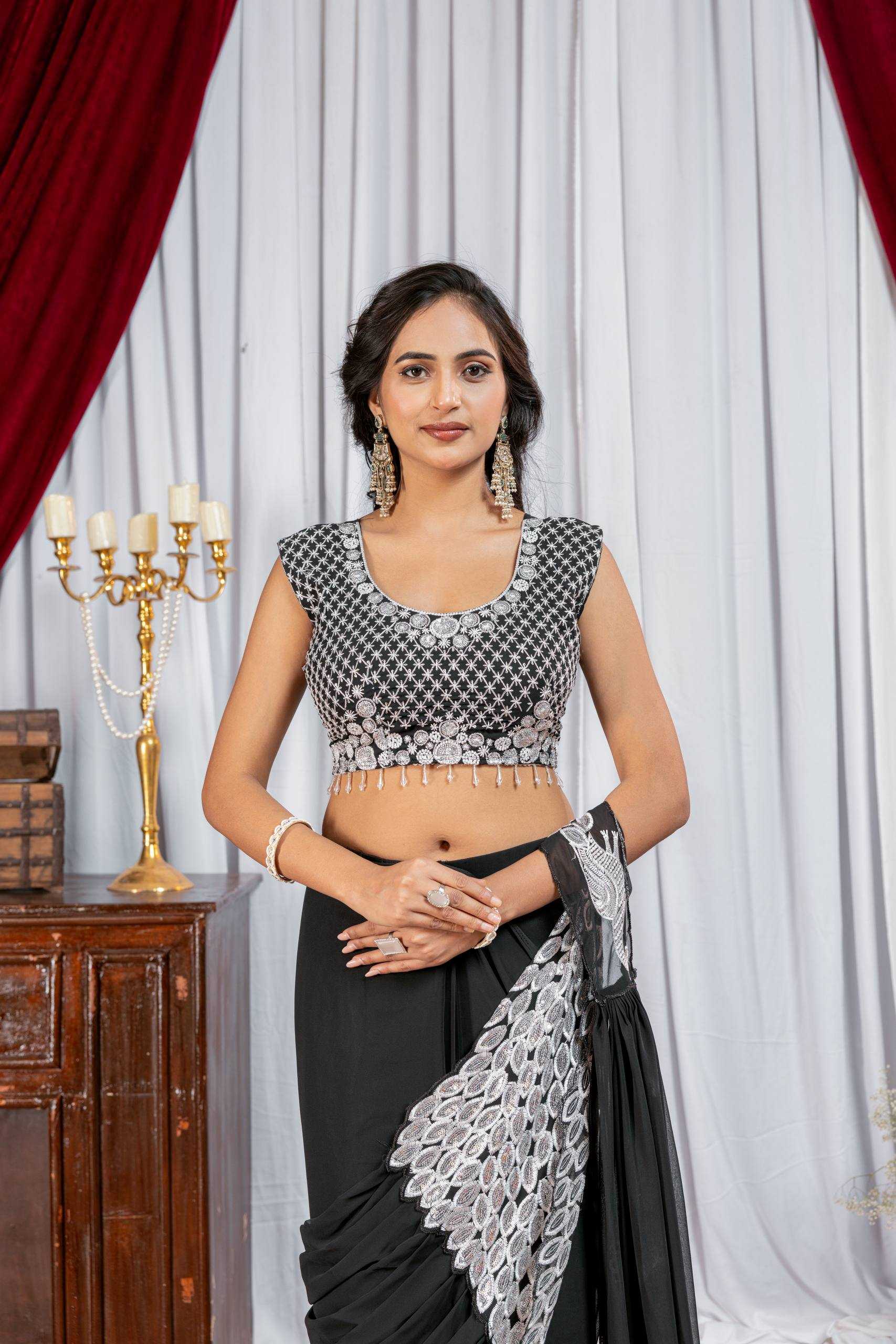 Ynf Faux Georgette RIN215 1165 Sarees Wholesale Designer Sarees Ready To Wear Sarees Embroidered Sarees Manufacturer- Kapda Export