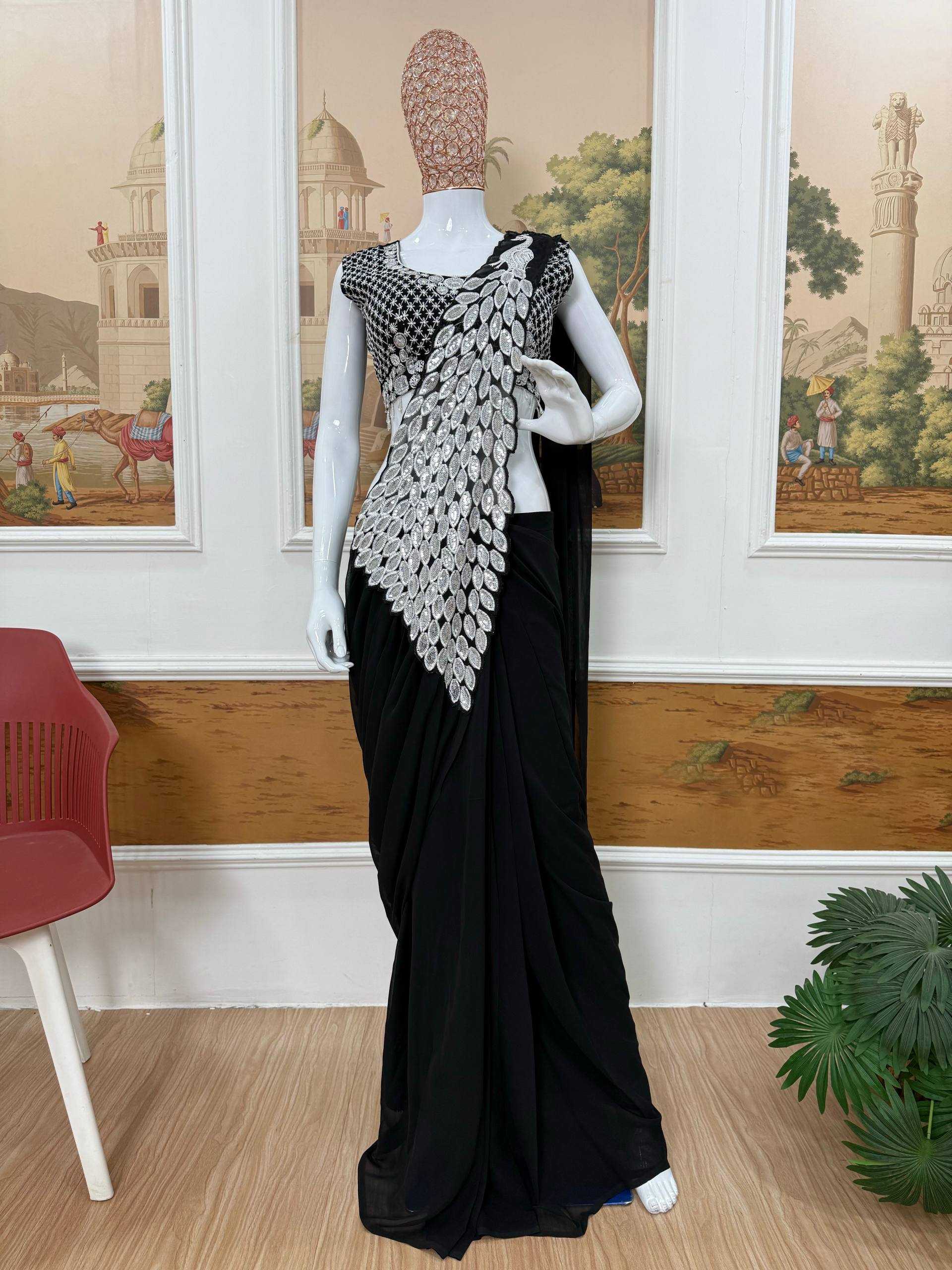 Ynf Faux Georgette RIN215 1165 Sarees Wholesale Designer Sarees Ready To Wear Sarees Embroidered Sarees Manufacturer- Kapda Export