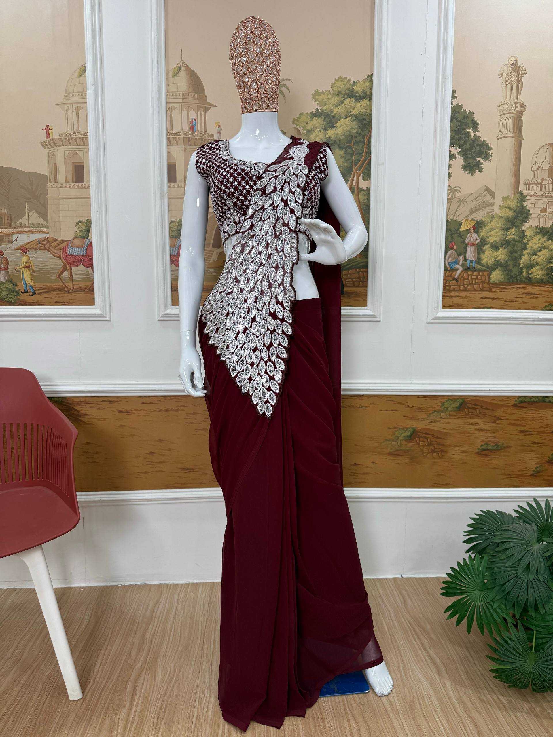 Ynf Faux Georgette RIN215 1165 Sarees Wholesale Designer Sarees Ready To Wear Sarees Embroidered Sarees Manufacturer- Kapda Export