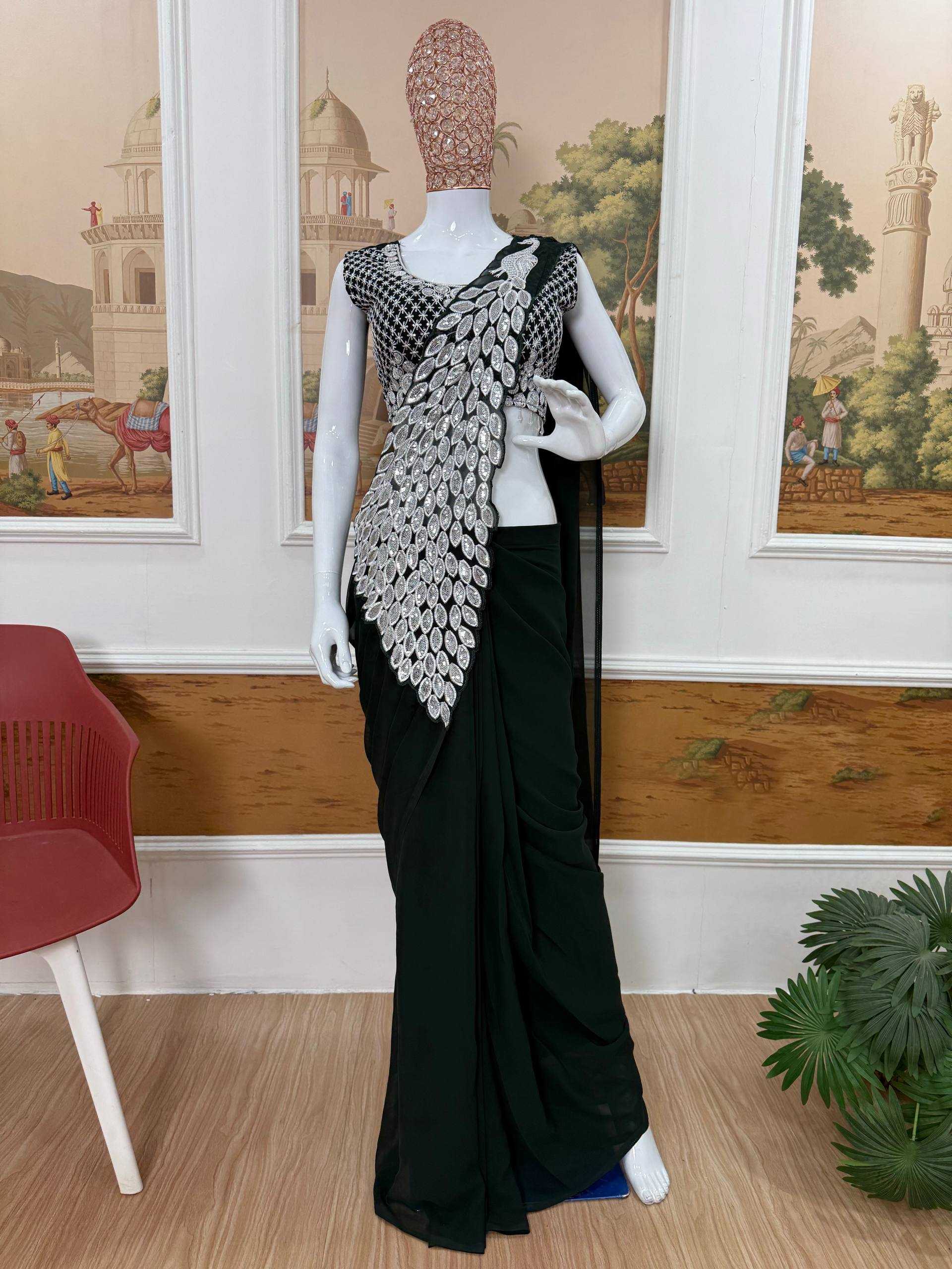 Ynf Faux Georgette RIN215 1165 Sarees Wholesale Designer Sarees Ready To Wear Sarees Embroidered Sarees Manufacturer- Kapda Export