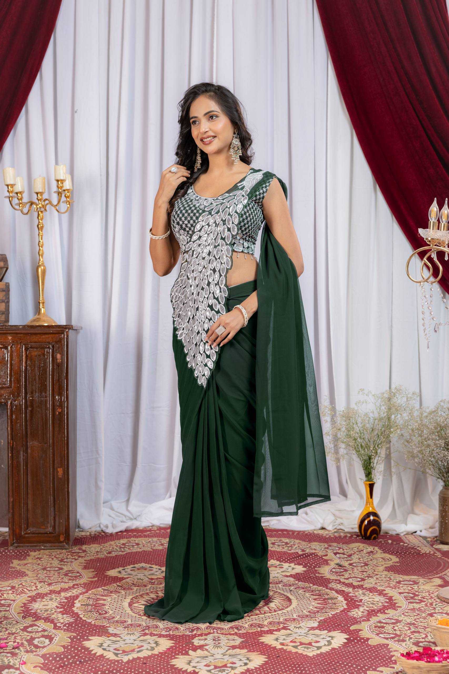 Ynf Faux Georgette RIN215 1165 Sarees Wholesale Designer Sarees Ready To Wear Sarees Embroidered Sarees Manufacturer- Kapda Export