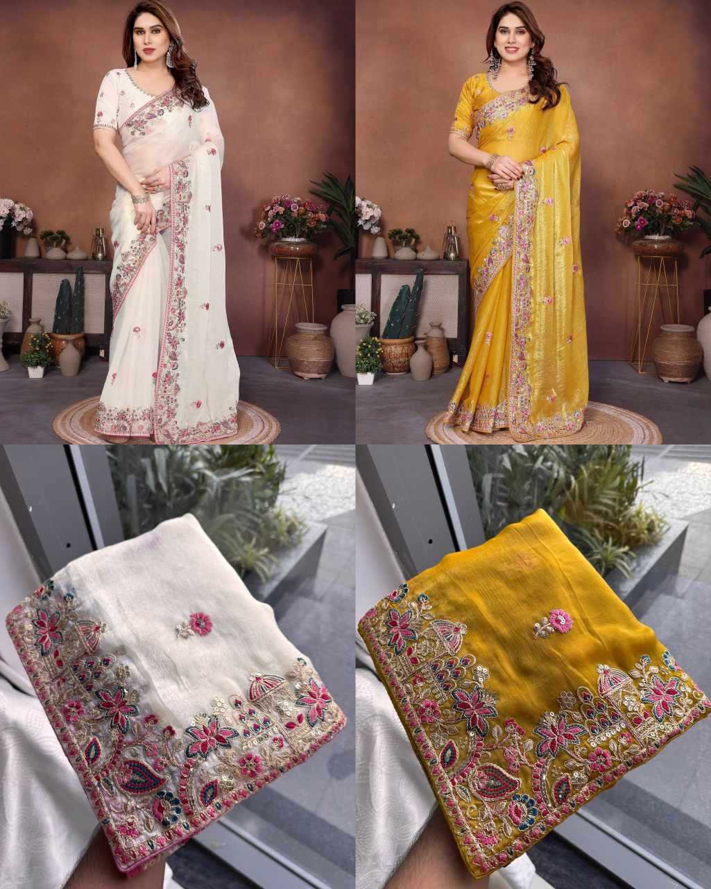 Ynf FENDY KESH659 Gucci3 Sarees Wholesale Embroidered Sarees Lace Border Sarees Cutwork Saree Manufacturer- Kapda Export