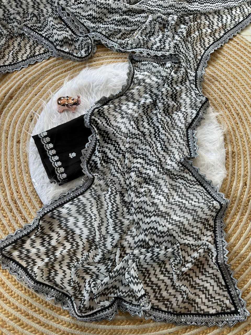 Ynf Georgette KESH511 1048 Sarees Wholesale Embroidered Sarees Lace Border Sarees Traditional Sarees Manufacturer- Kapda Export