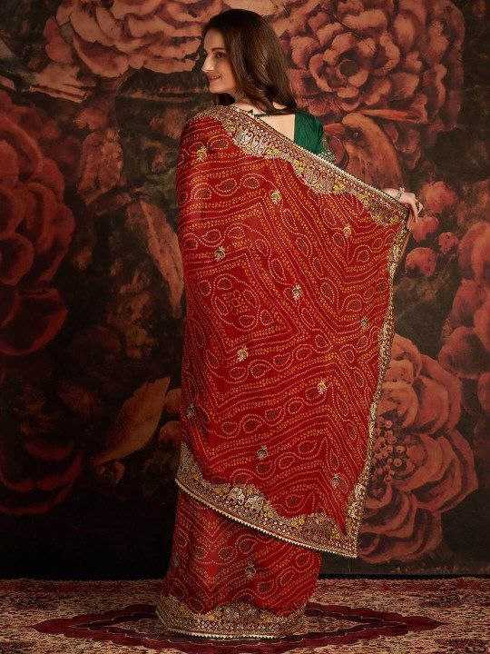 Ynf Georgette KESH511 Hathi Sarees Wholesale Georgette Sarees Embroidered Sarees Bandhani Bandhej Sarees Manufacturer- Kapda Export