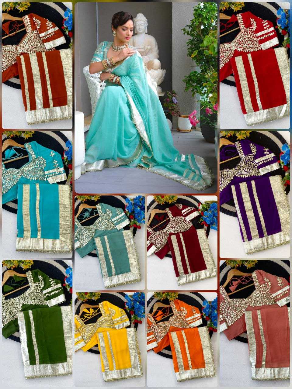 Ynf Georgette KESH538 1212 Sarees Wholesale Georgette Sarees Sequence Sarees Gota Patti Sarees Manufacturer- Kapda Export