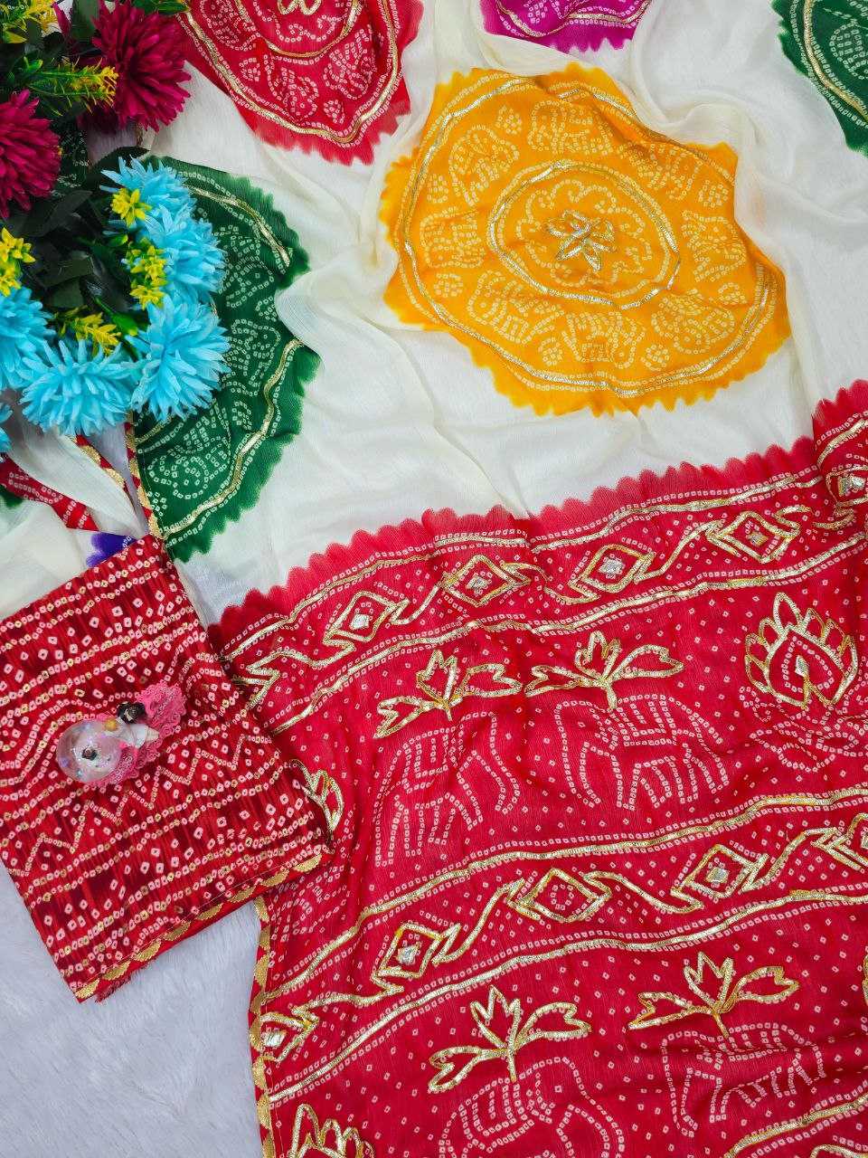 Ynf Georgette KESH538 1233 Sarees Wholesale Printed Sarees Gota Patti Sarees Bandhani Sarees Manufacturer- Kapda Export