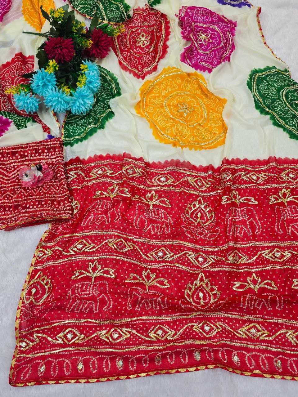 Ynf Georgette KESH538 1233 Sarees Wholesale Printed Sarees Gota Patti Sarees Bandhani Sarees Manufacturer- Kapda Export