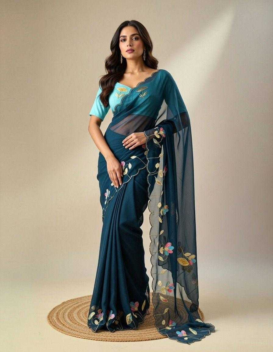 Ynf Georgette KESH681 105 Sarees Festive Collections Wholesale Georgette Sarees Floral Sarees Cutwork Saree Manufacturer- Kapda Export