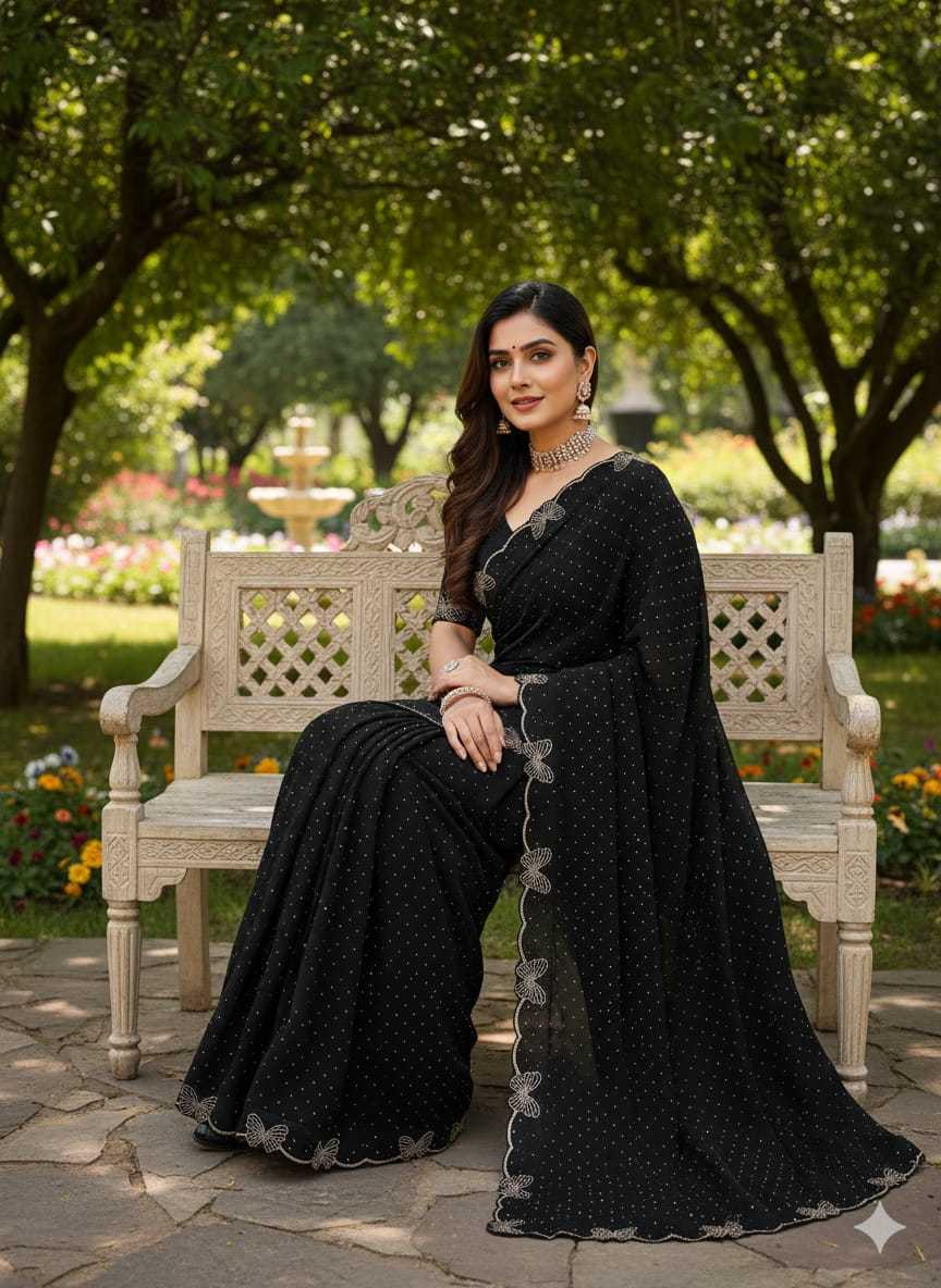 Ynf Georgette KESH682 Ajmila Sarees Wholesale Designer Sarees Georgette Sarees Black Sarees Manufacturer- Kapda Export