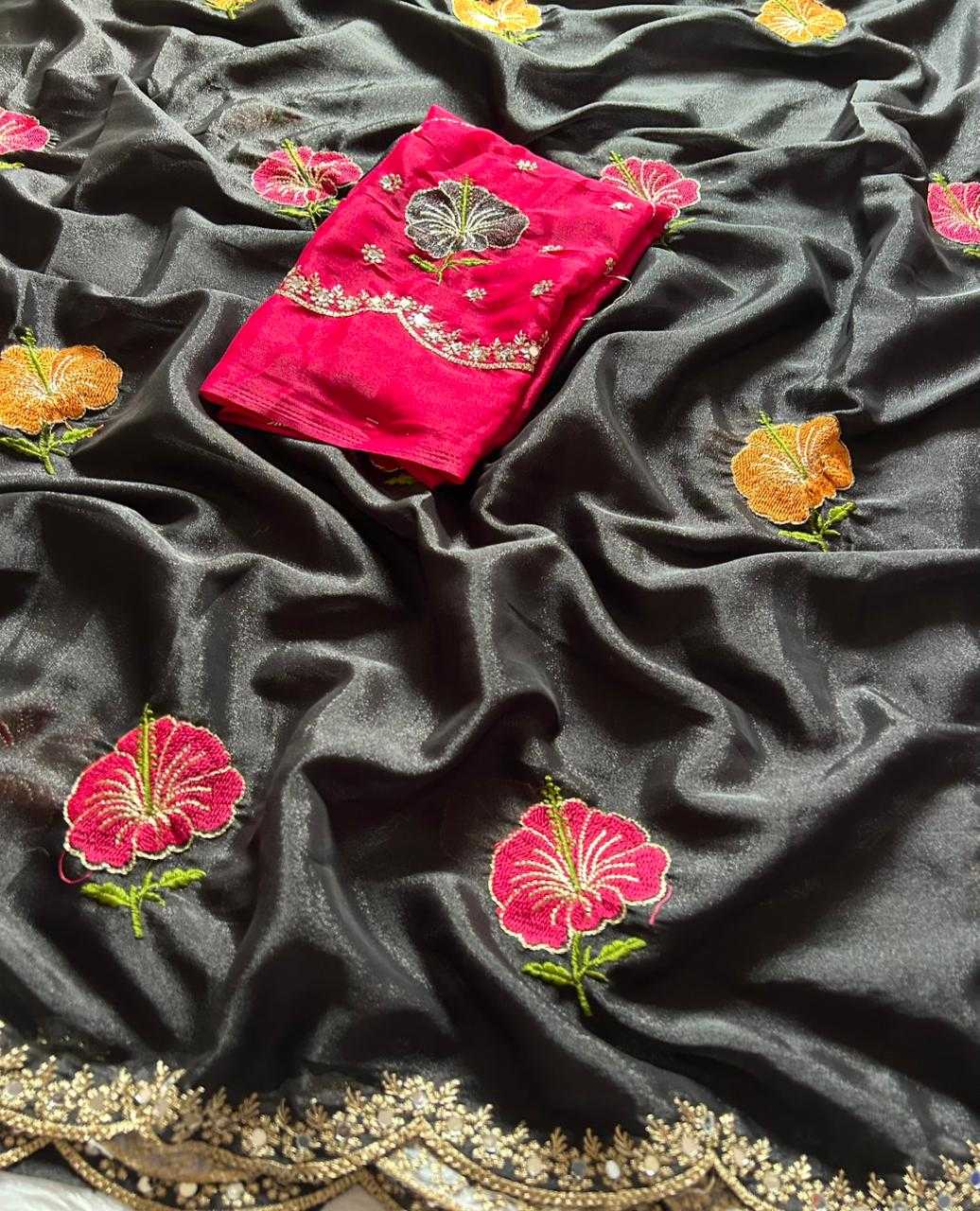 Ynf Georgette KESH682 Darika Sarees Wholesale Georgette Sarees Embroidered Sarees Black Sarees Manufacturer- Kapda Export