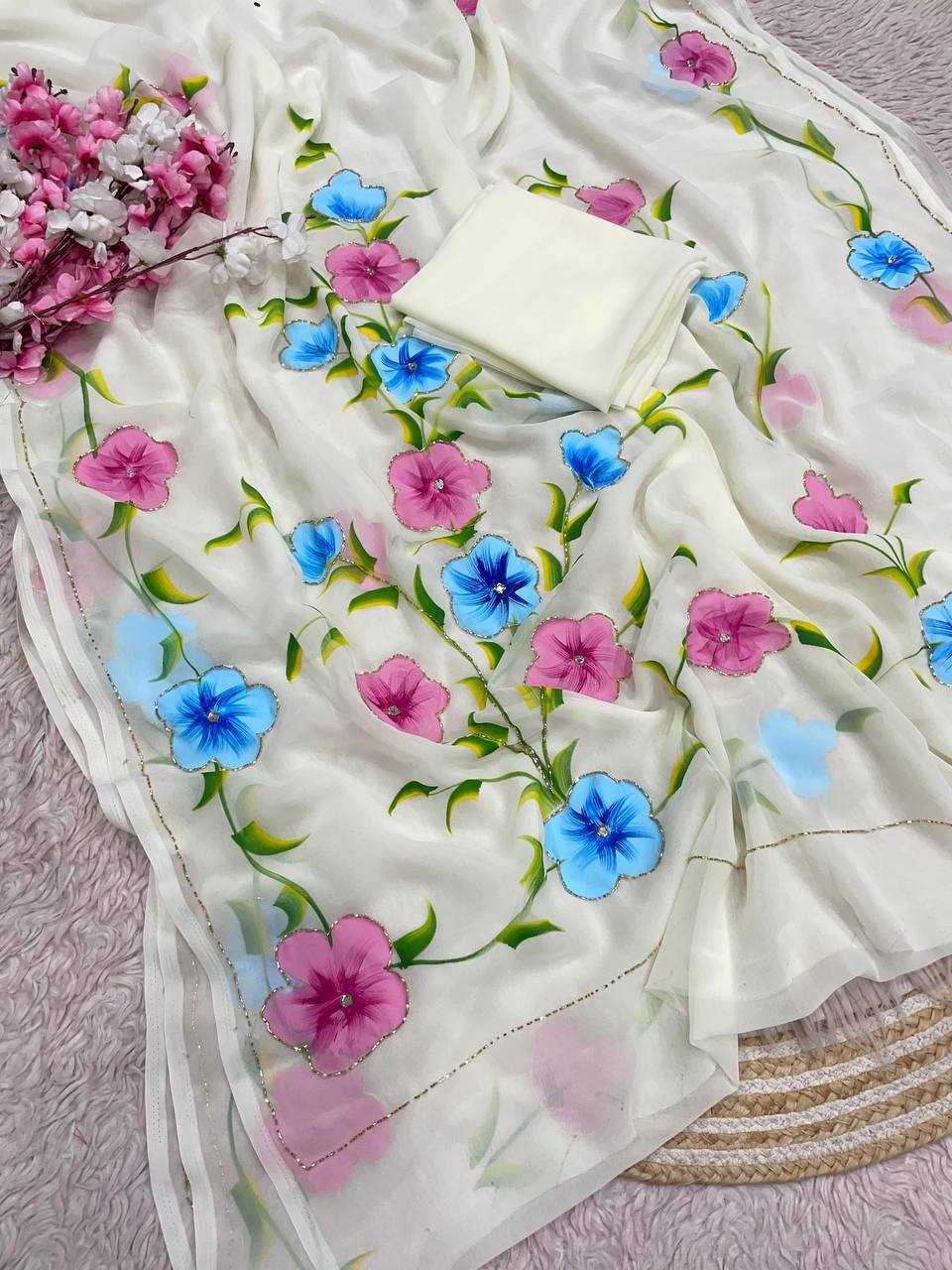 Ynf Georgette RIN230 716 Sarees Wholesale Printed Sarees Cutwork Saree Manufacturer- Kapda Export