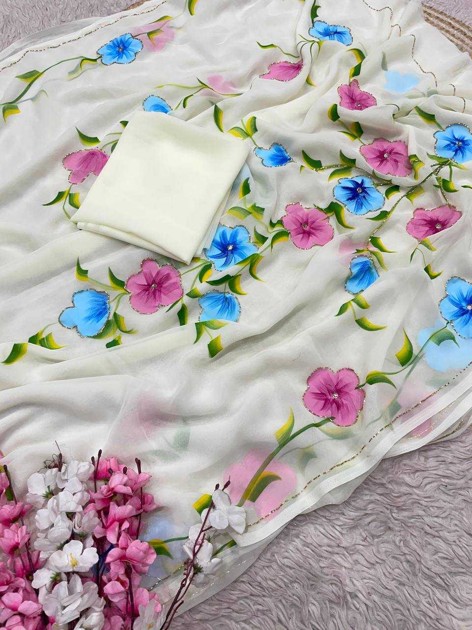 Ynf Georgette RIN230 716 Sarees Wholesale Printed Sarees Cutwork Saree Manufacturer- Kapda Export