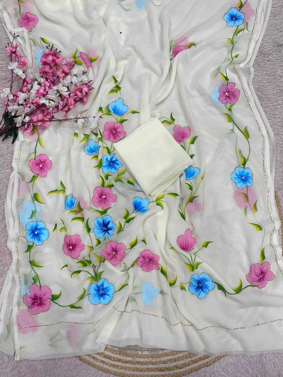 Ynf Georgette RIN230 716 Sarees Wholesale Printed Sarees Cutwork Saree Manufacturer- Kapda Export