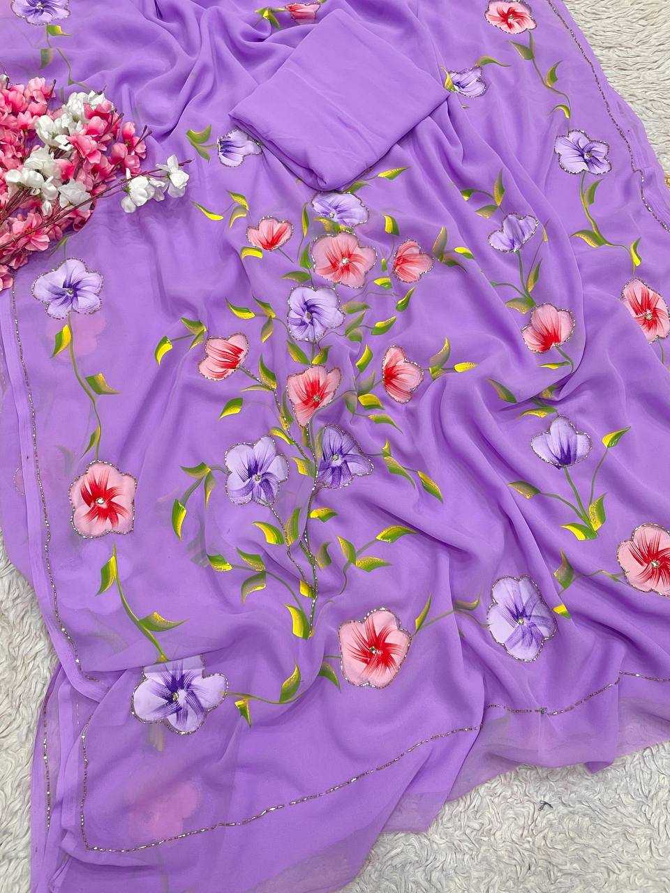 Ynf Georgette RIN230 716 Sarees Wholesale Printed Sarees Cutwork Saree Manufacturer- Kapda Export