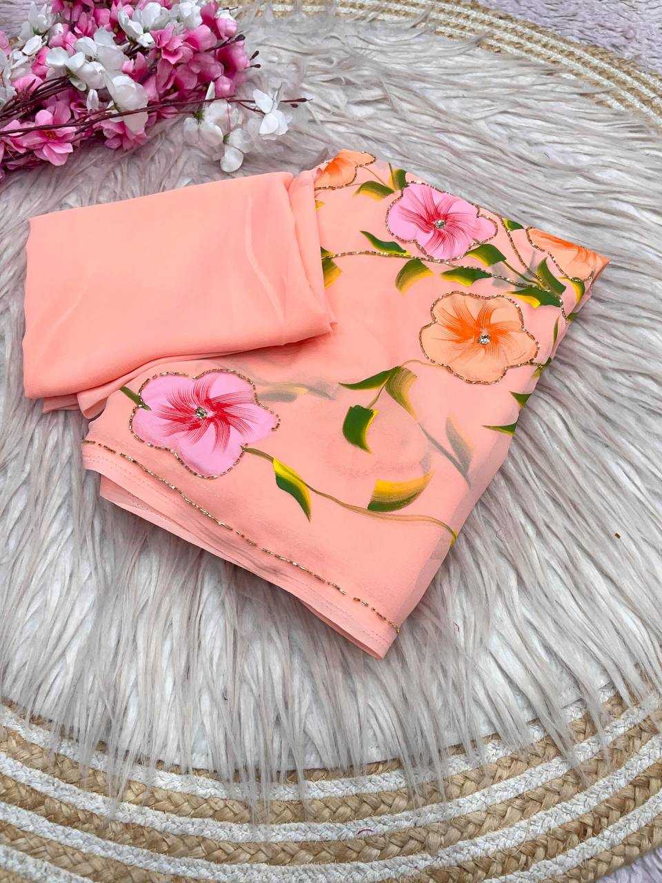 Ynf Georgette RIN230 716 Sarees Wholesale Printed Sarees Cutwork Saree Manufacturer- Kapda Export