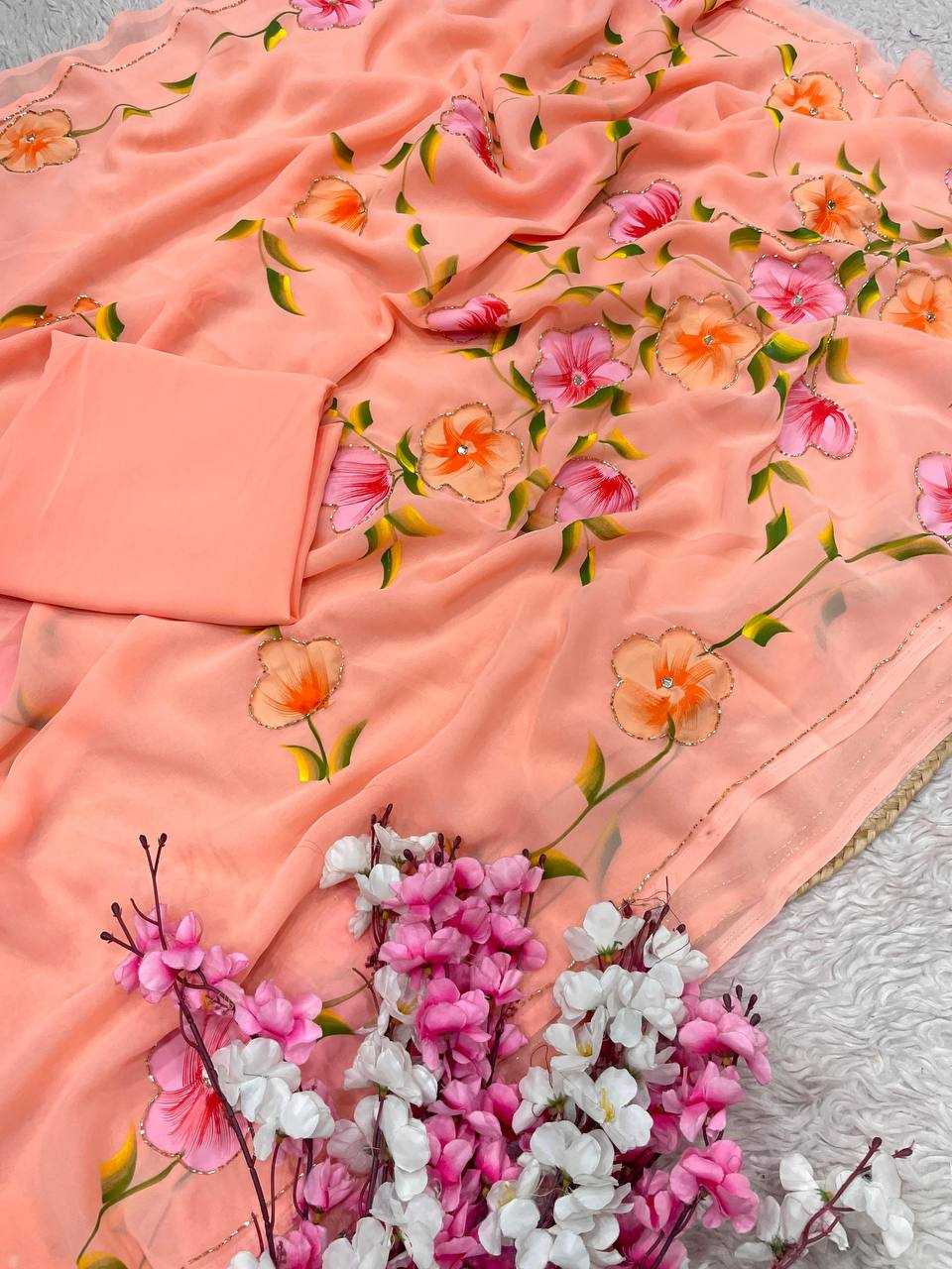 Ynf Georgette RIN230 716 Sarees Wholesale Printed Sarees Cutwork Saree Manufacturer- Kapda Export