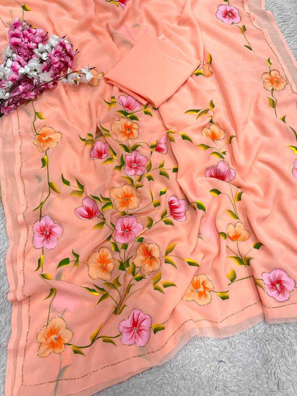 Ynf Georgette RIN230 716 Sarees Wholesale Printed Sarees Cutwork Saree Manufacturer- Kapda Export