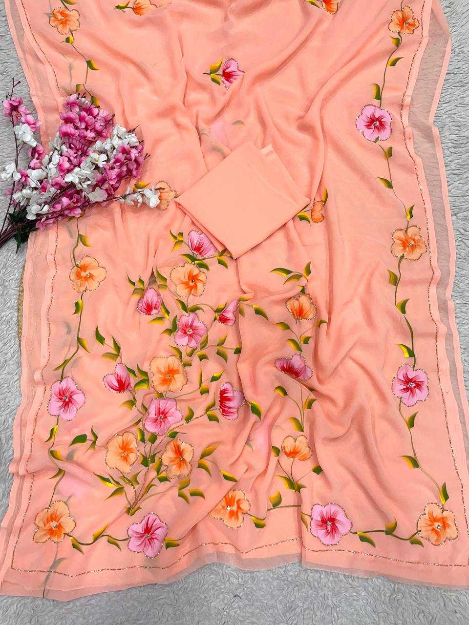 Ynf Georgette RIN230 716 Sarees Wholesale Printed Sarees Cutwork Saree Manufacturer- Kapda Export