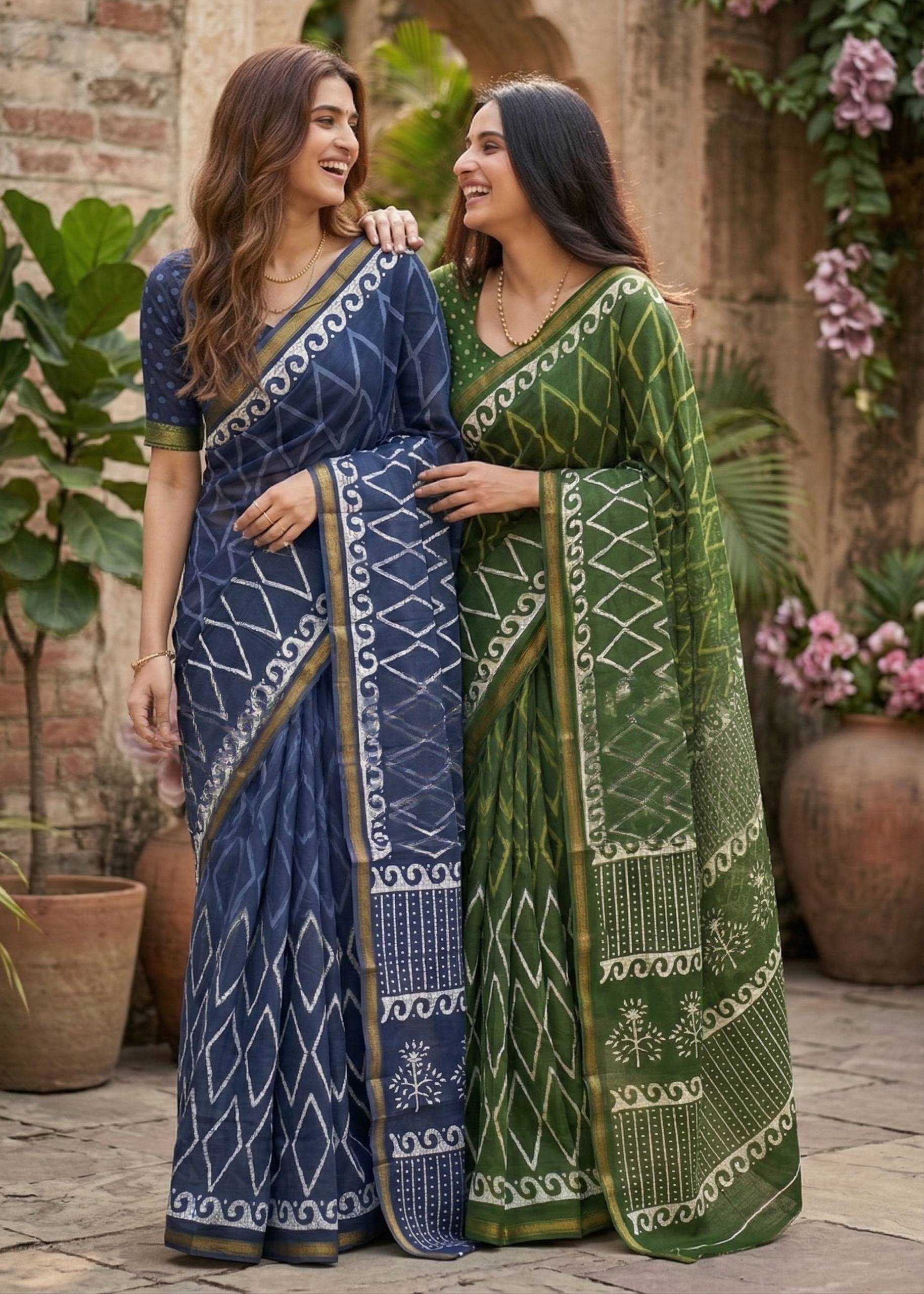 Ynf Heavy Maslin Cotton RIN229 Print Sarees Wholesale Printed Sarees Zari Border Sarees Cotton Sarees Manufacturer- Kapda Export