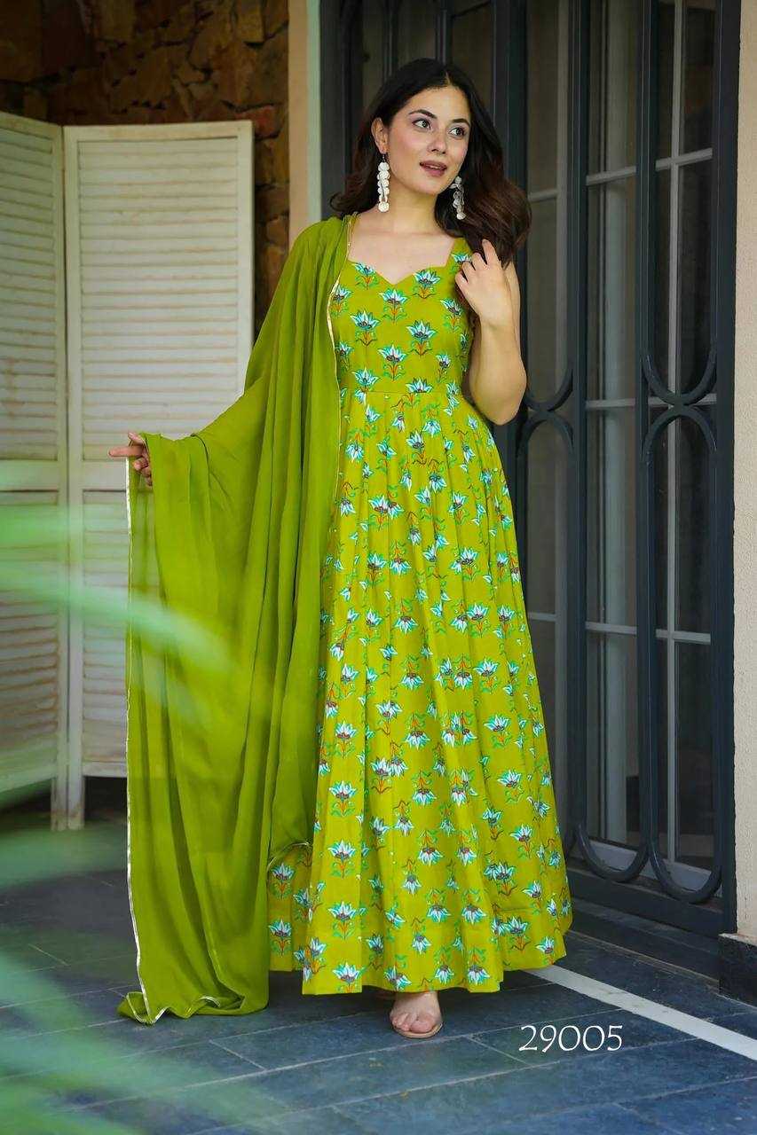 Ynf Heavy Rayon RIN131 LUCAYA Gowns Wholesale Printed Gowns Anarkali Gown Georgette Gown Manufacturer- Kapda Export