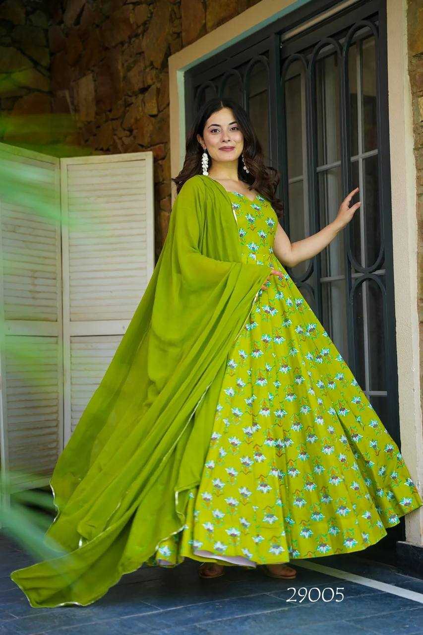 Ynf Heavy Rayon RIN131 LUCAYA Gowns Wholesale Printed Gowns Anarkali Gown Georgette Gown Manufacturer- Kapda Export