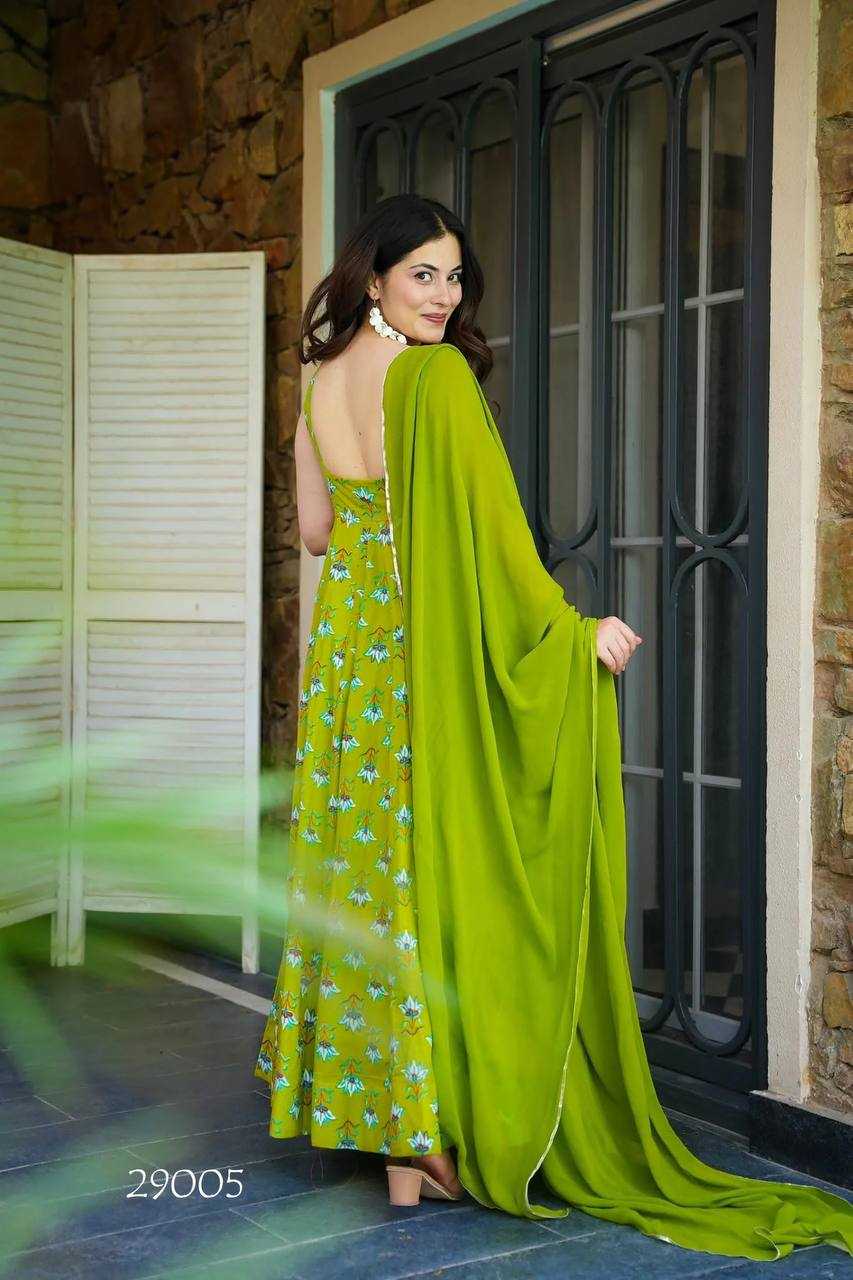 Ynf Heavy Rayon RIN131 LUCAYA Gowns Wholesale Printed Gowns Anarkali Gown Georgette Gown Manufacturer- Kapda Export